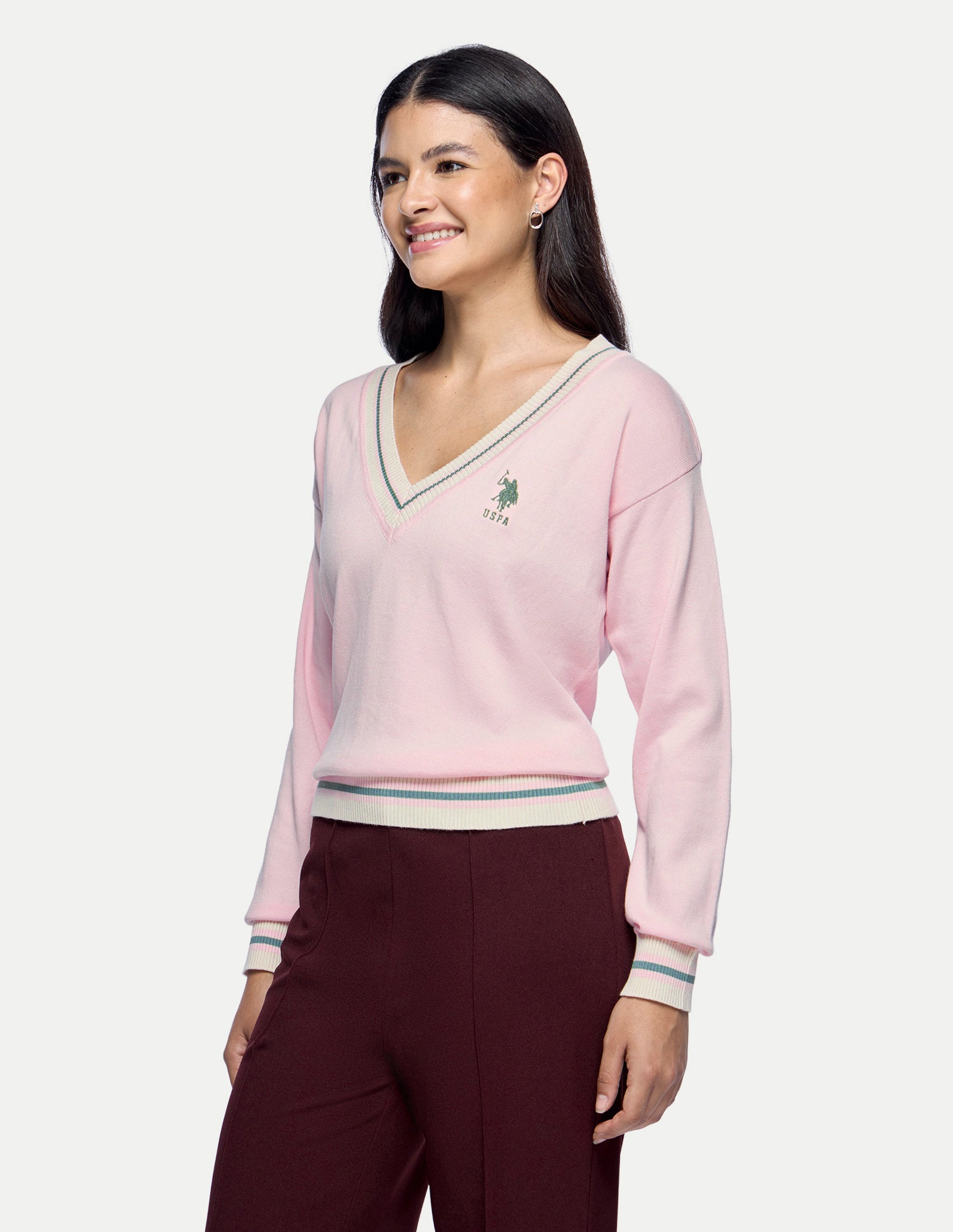 Solid Regular Fit Sweater Light Pink - U.S. Polo Assn. India | Large