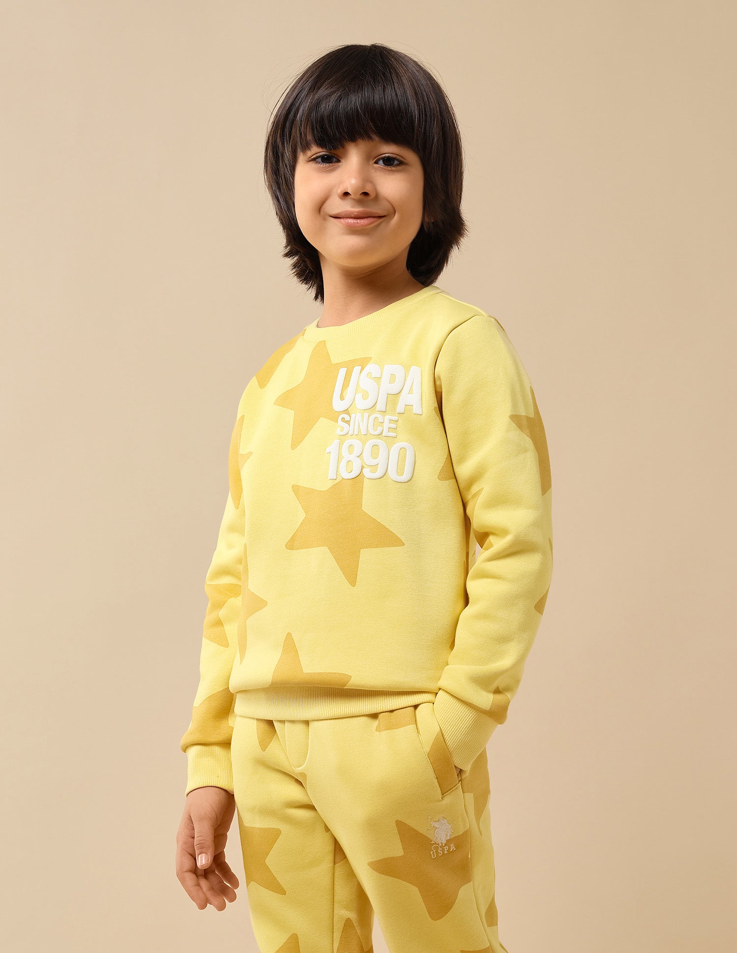 Boys Geometric Starred Regular Fit Sweatshirt Yellow - U.S. POLO ASSN. | Large