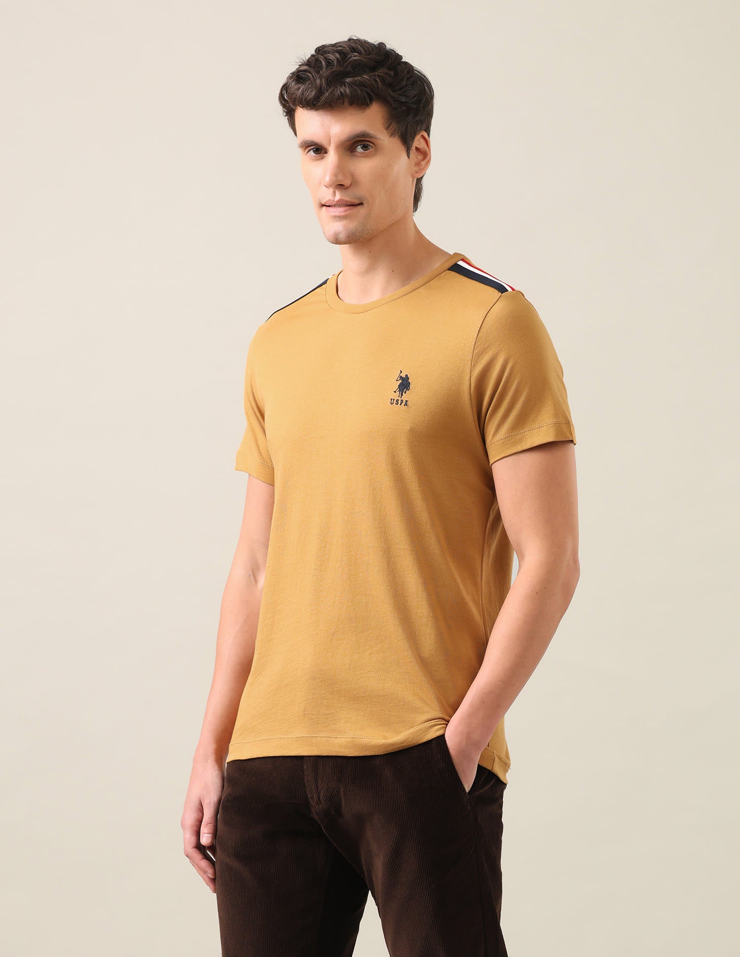 Solid Regular Fit T-Shirt Mustard - U.S. Polo Assn. India | Large