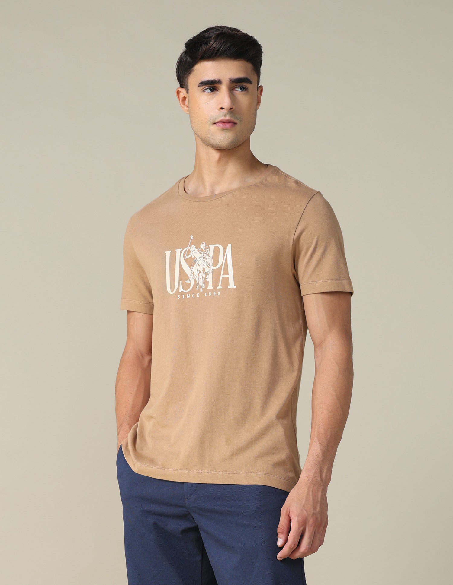 Brand Printed Regular Fit T-shirt Light Beige - U.S. POLO ASSN. | Large