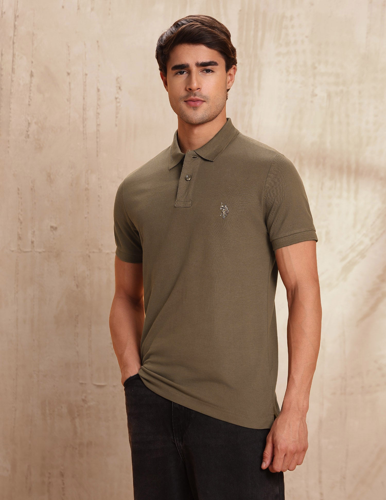 Pure Cotton Brand Printed Polo Shirt Dark Khaki - U.S. POLO ASSN. | Large