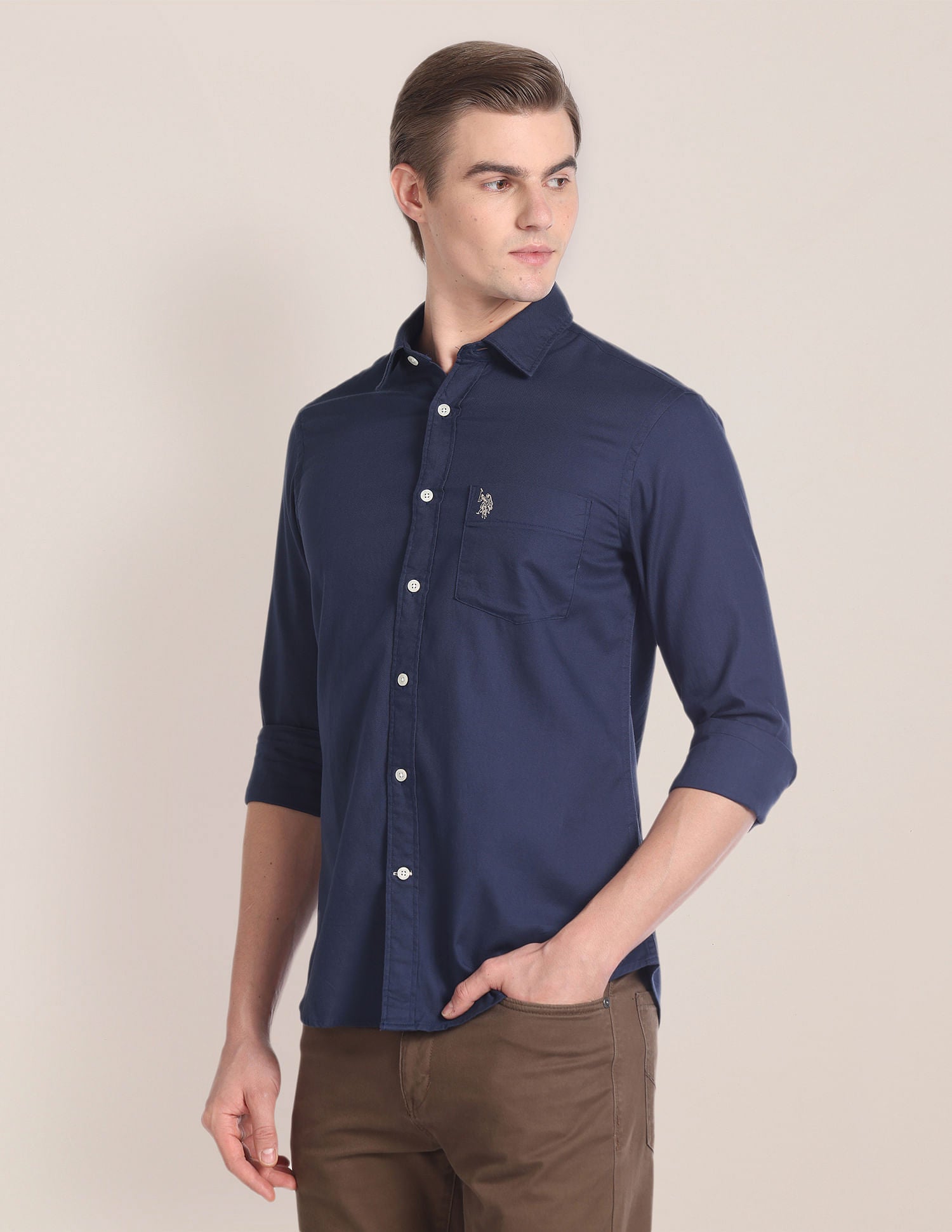 Solid Dobby Casual Shirt Navy - U.S. Polo Assn. India | Large