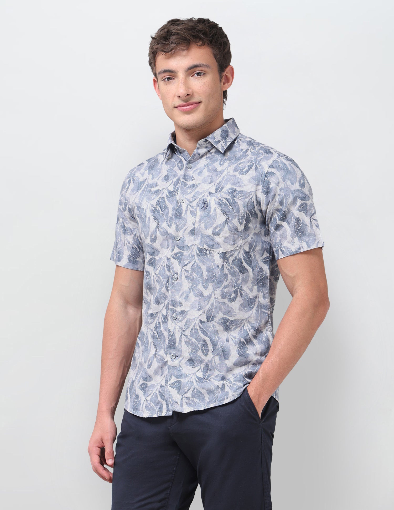 Tropical Printed Regular Fit Shirt Dark Navy - U.S. Polo Assn. India | Large
