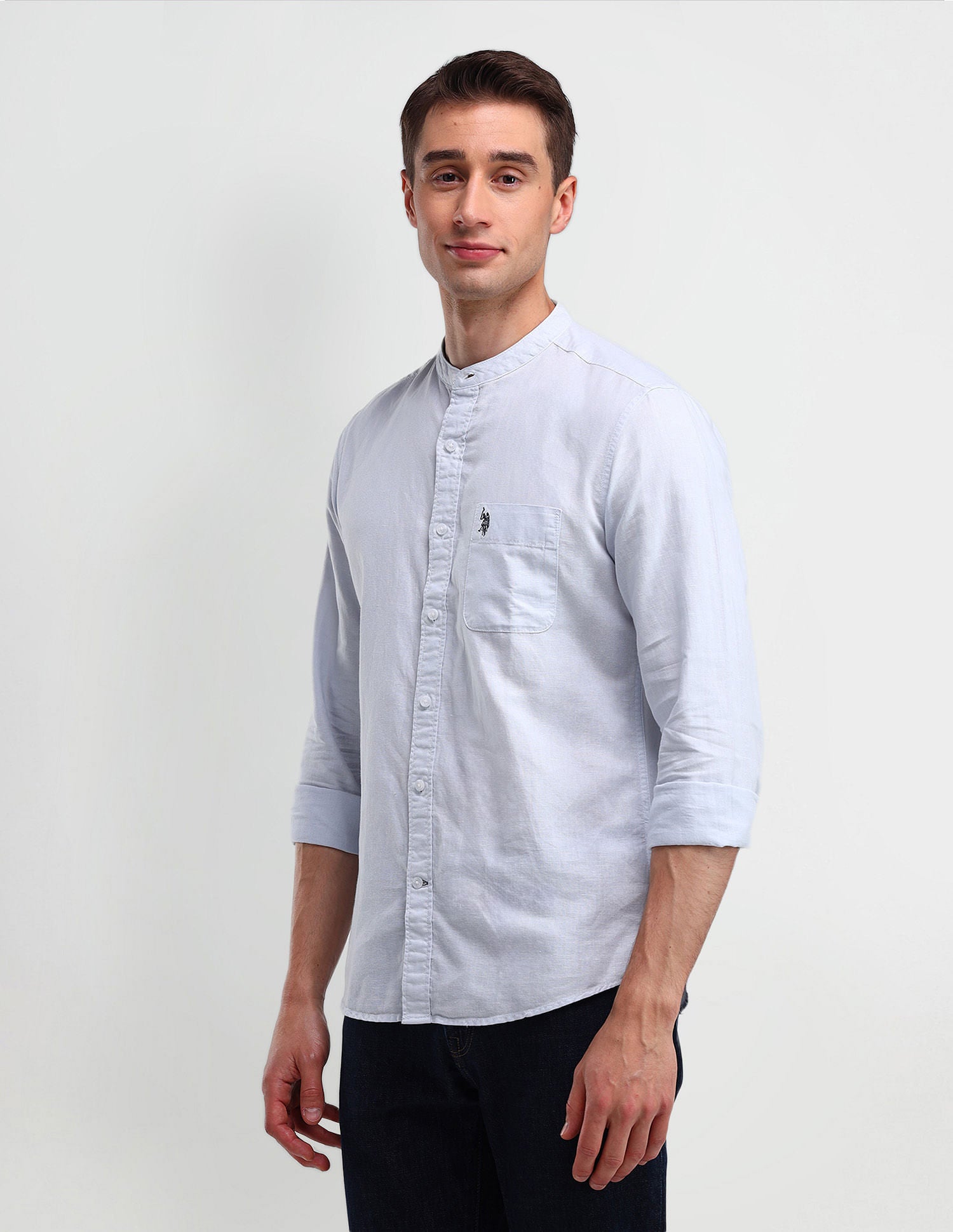 Slim Fit Poplin Linen Shirt Blue - U.S. Polo Assn. India | Large