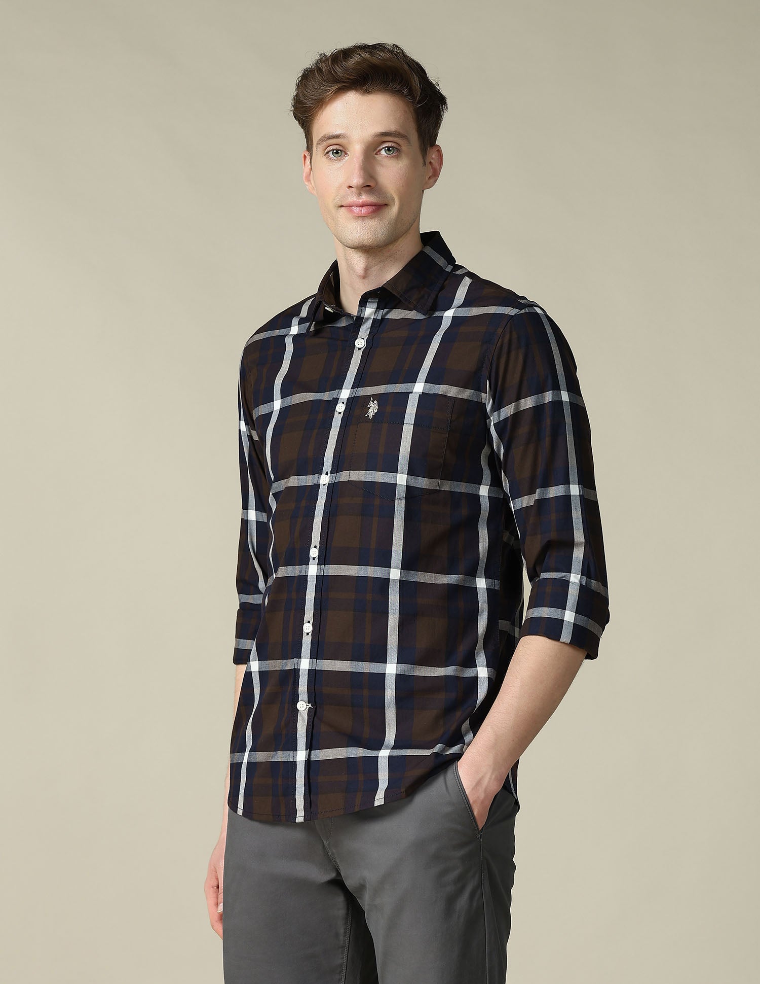 Tartan Checked Tailored Fit Shirt Brown - U.S. Polo Assn. India | Large