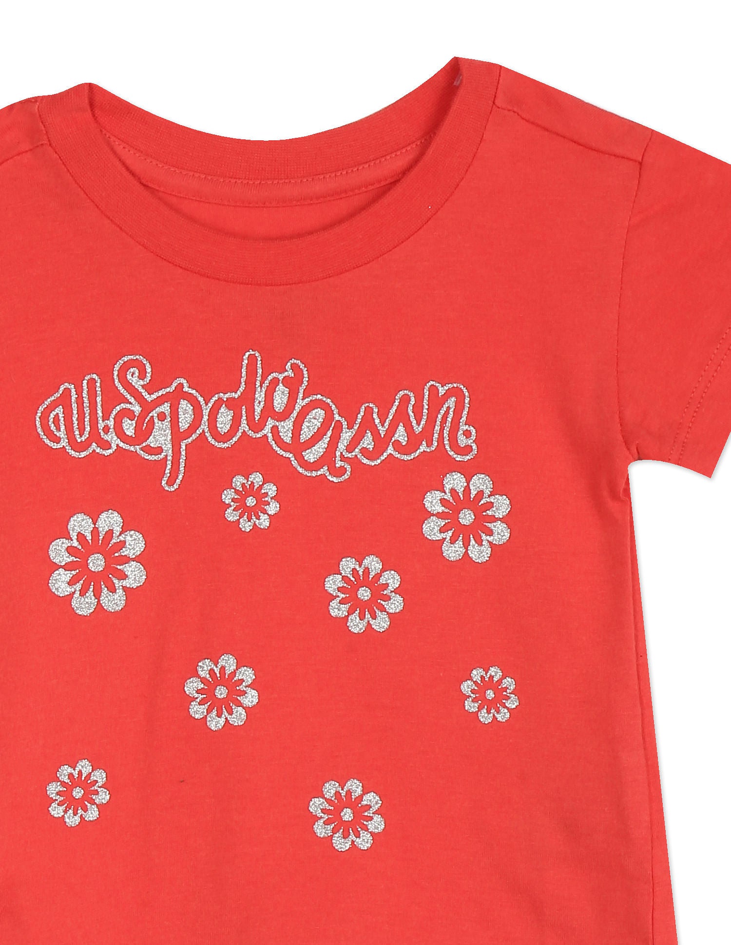 Girls Red Crew Neck Graphic Print T-Shirt Red - U.S. POLO ASSN. | Large