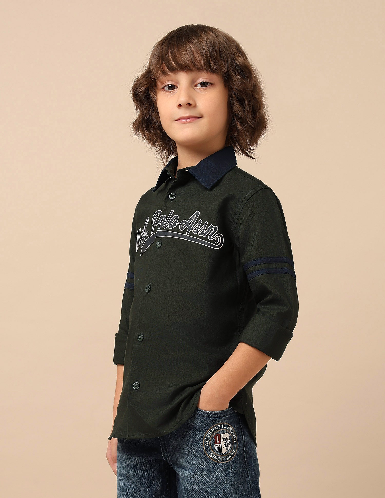 Boys Brand Printed Oxford Shirt Green - U.S. POLO ASSN. | Large