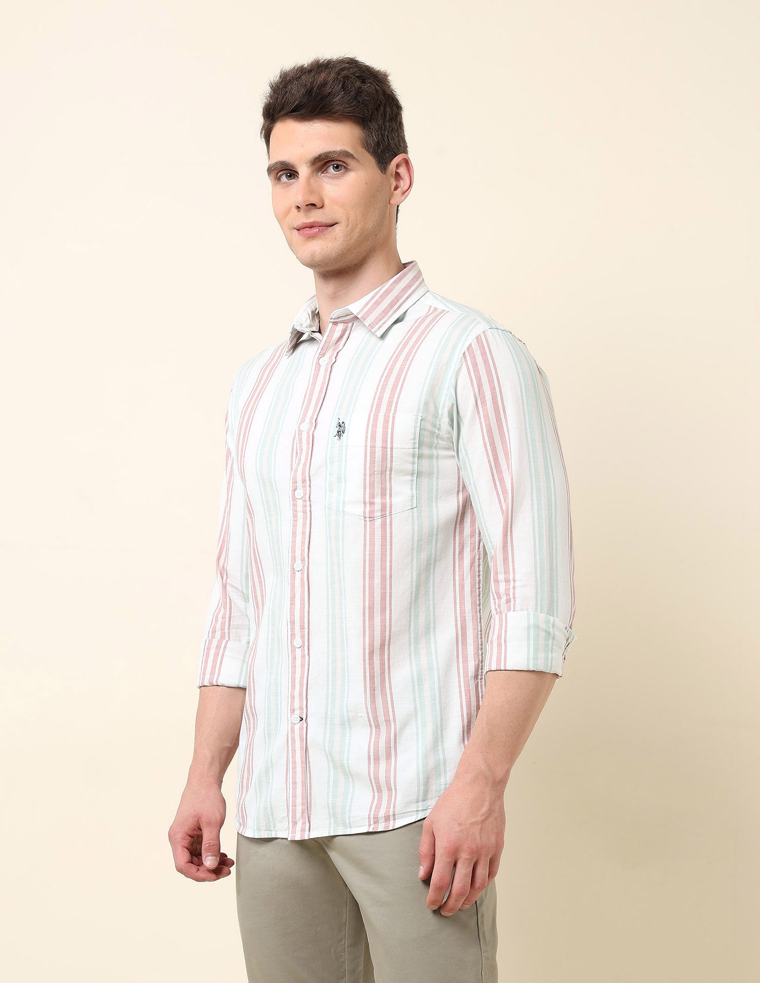 Vertical Striped Tailored Fit Shirt Pink - U.S. Polo Assn. India | Large