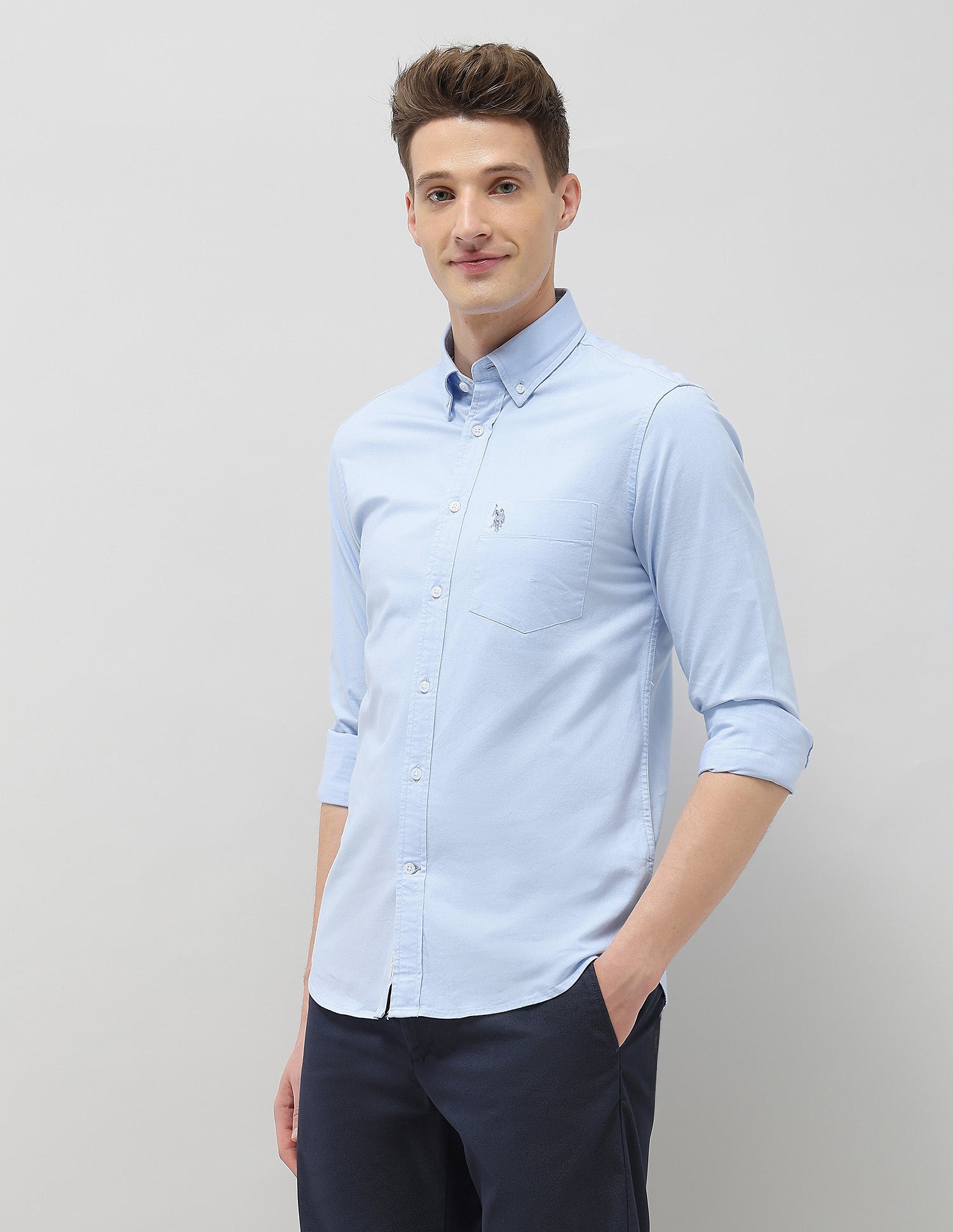 Tailored Fit Oxford Shirt Light Blue - U.S. Polo Assn. India | Large