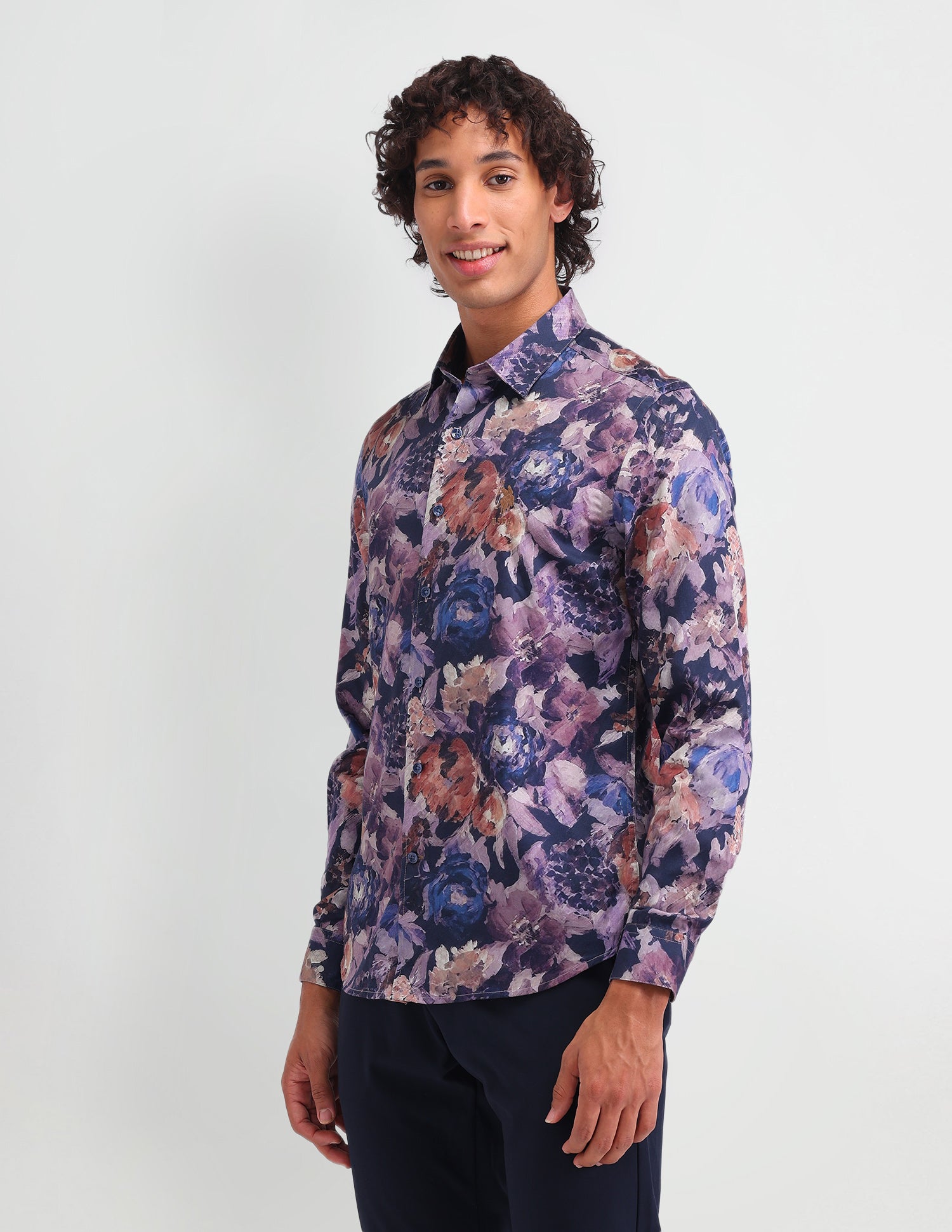 Floral Pattern Satin Shirt Purple - U.S. Polo Assn. India | Large