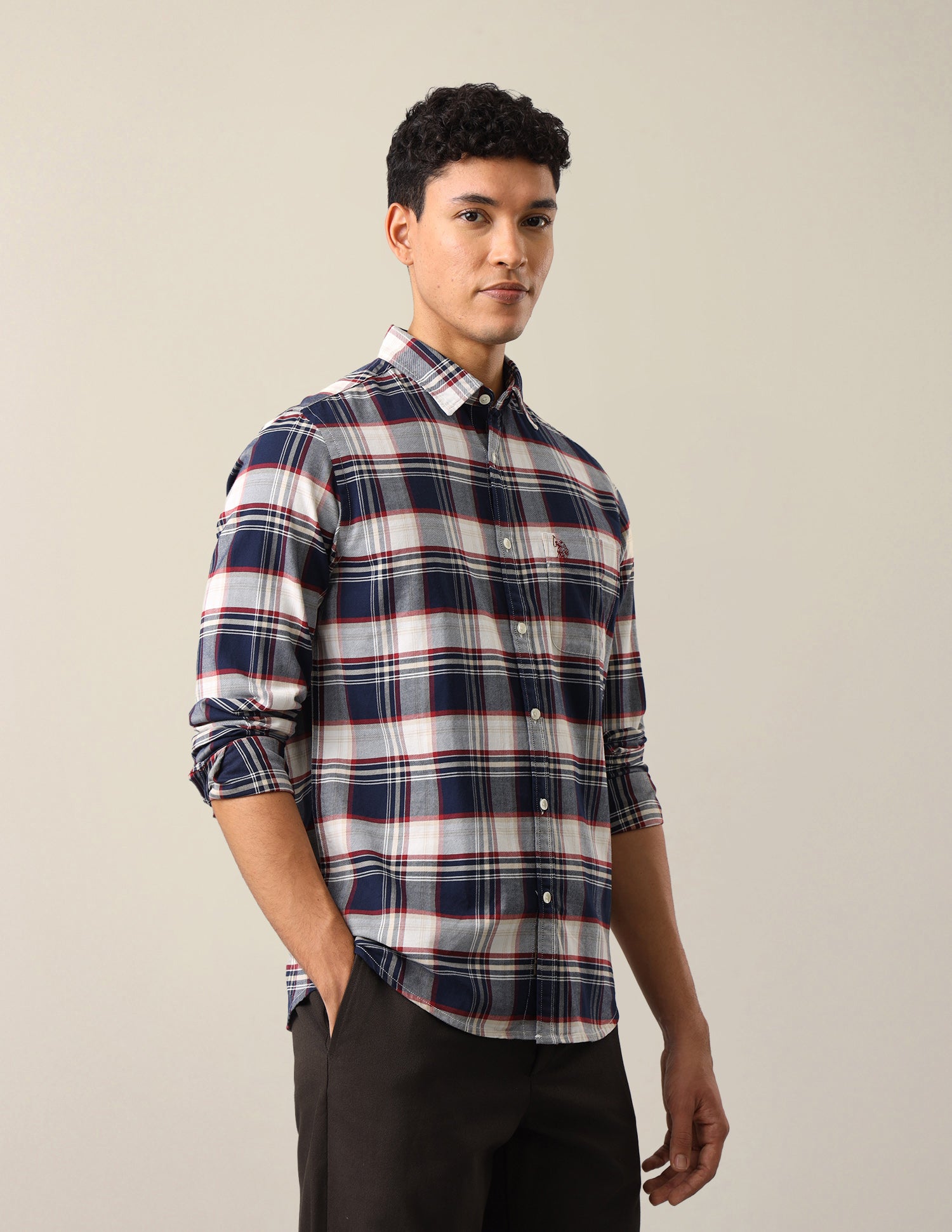 Twill Plaid Checked Shirt Navy - U.S. Polo Assn. India | Large