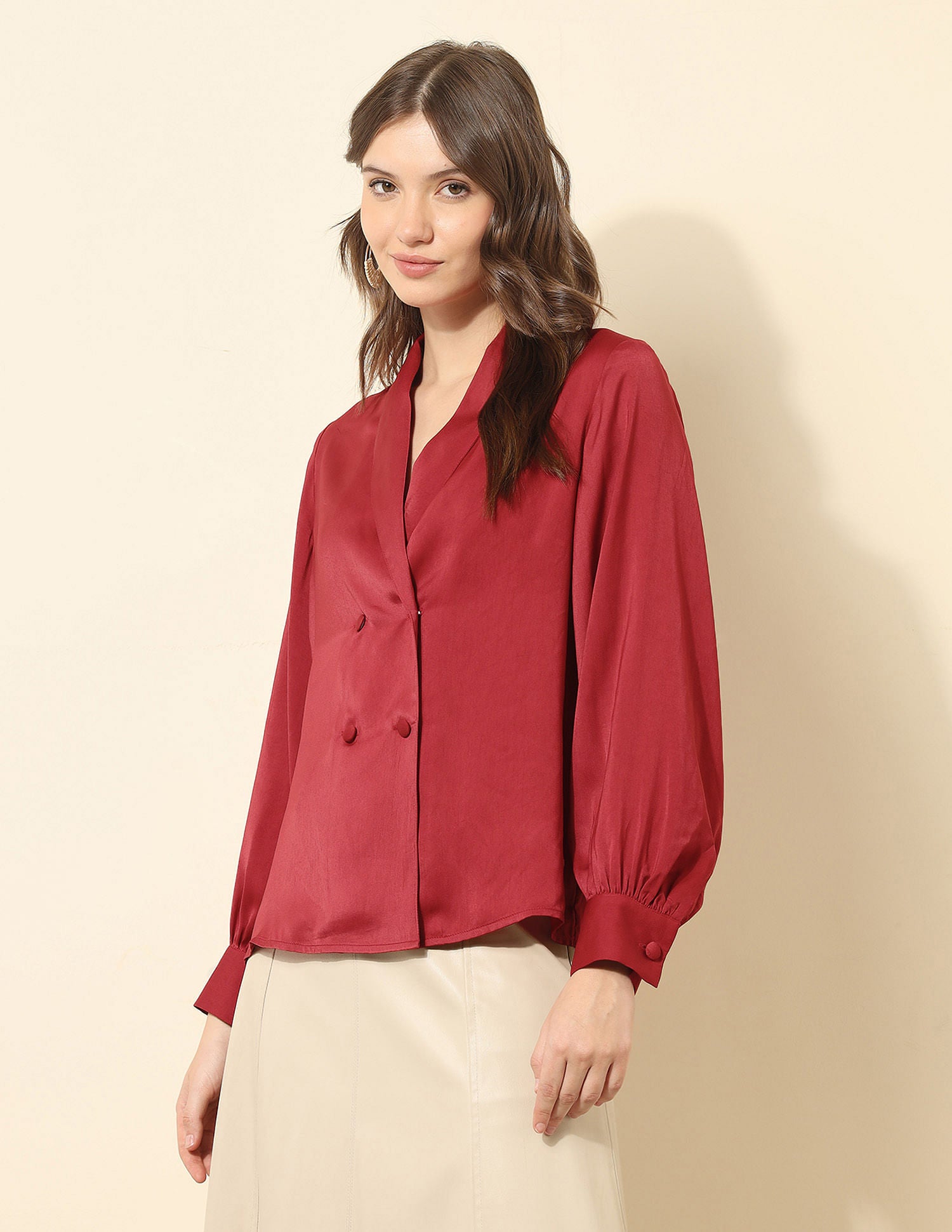 Double-Breasted Satin Shirt Red - U.S. POLO ASSN. | Large