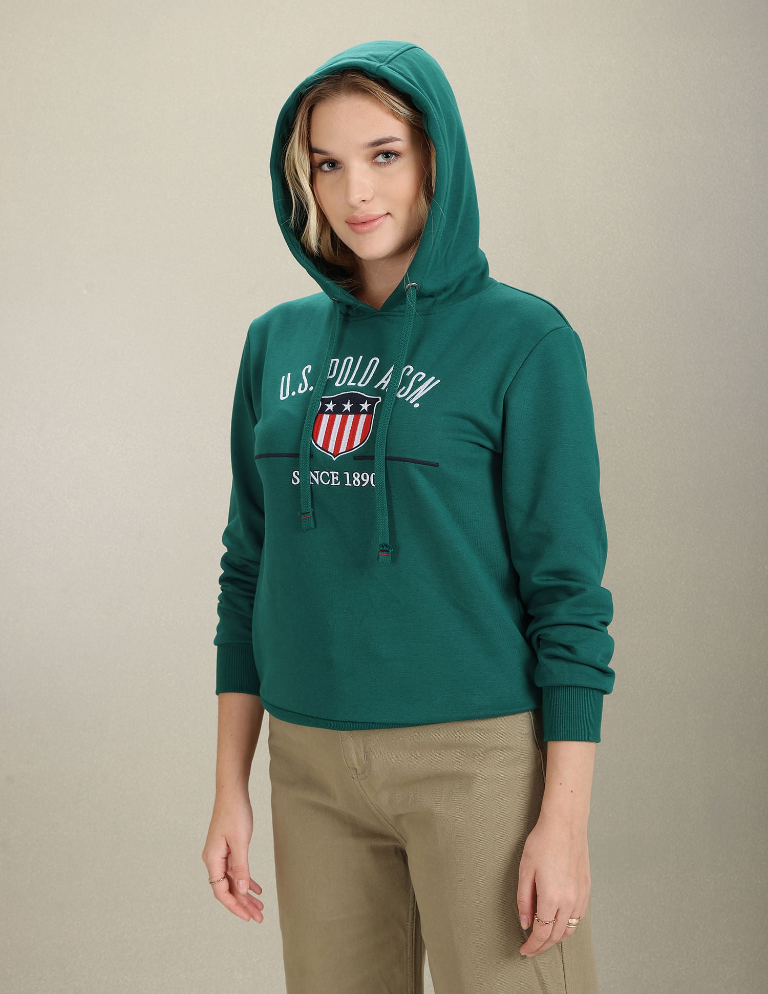 Brand Embroidered Hooded Sweatshirt Green - U.S. Polo Assn. India | Large