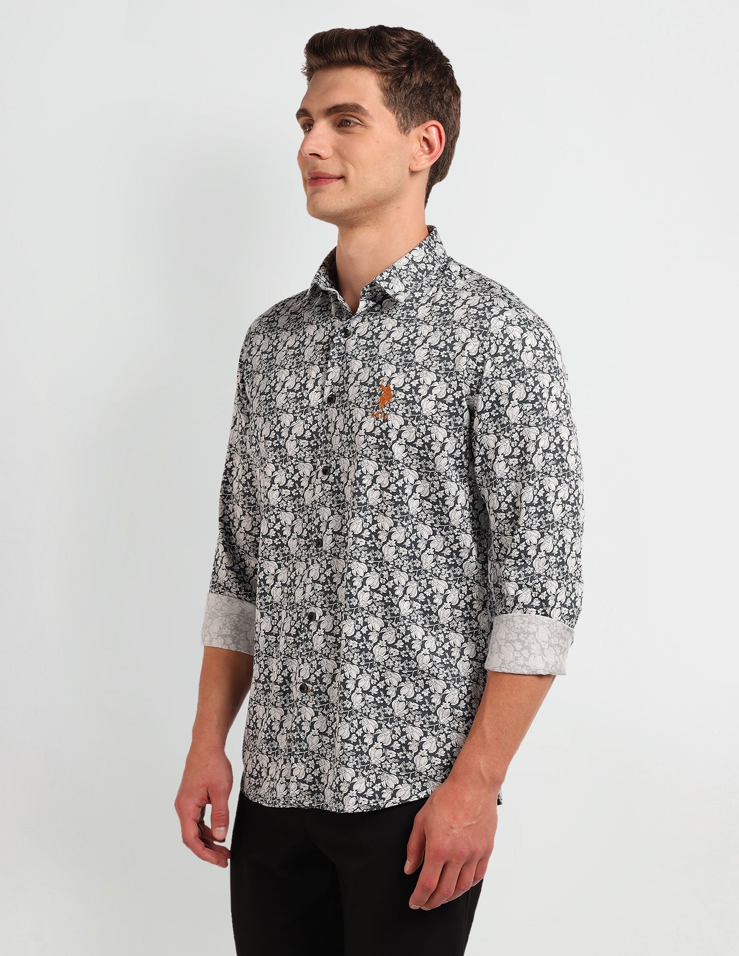 Floral Print Slim Fit Shirt Navy - U.S. POLO ASSN. | Large