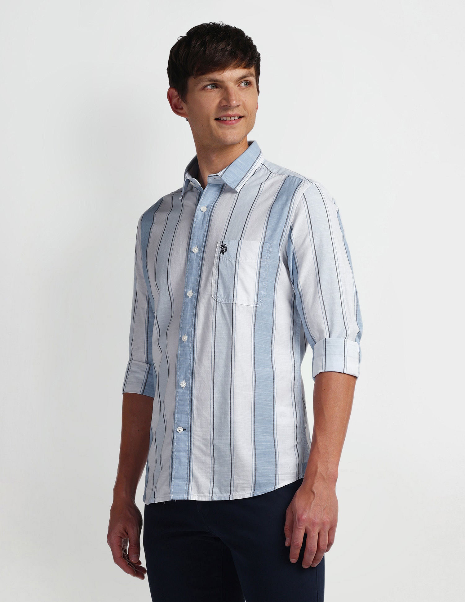 Vertical Stripe Cotton Shirt Blue - U.S. Polo Assn. India | Large