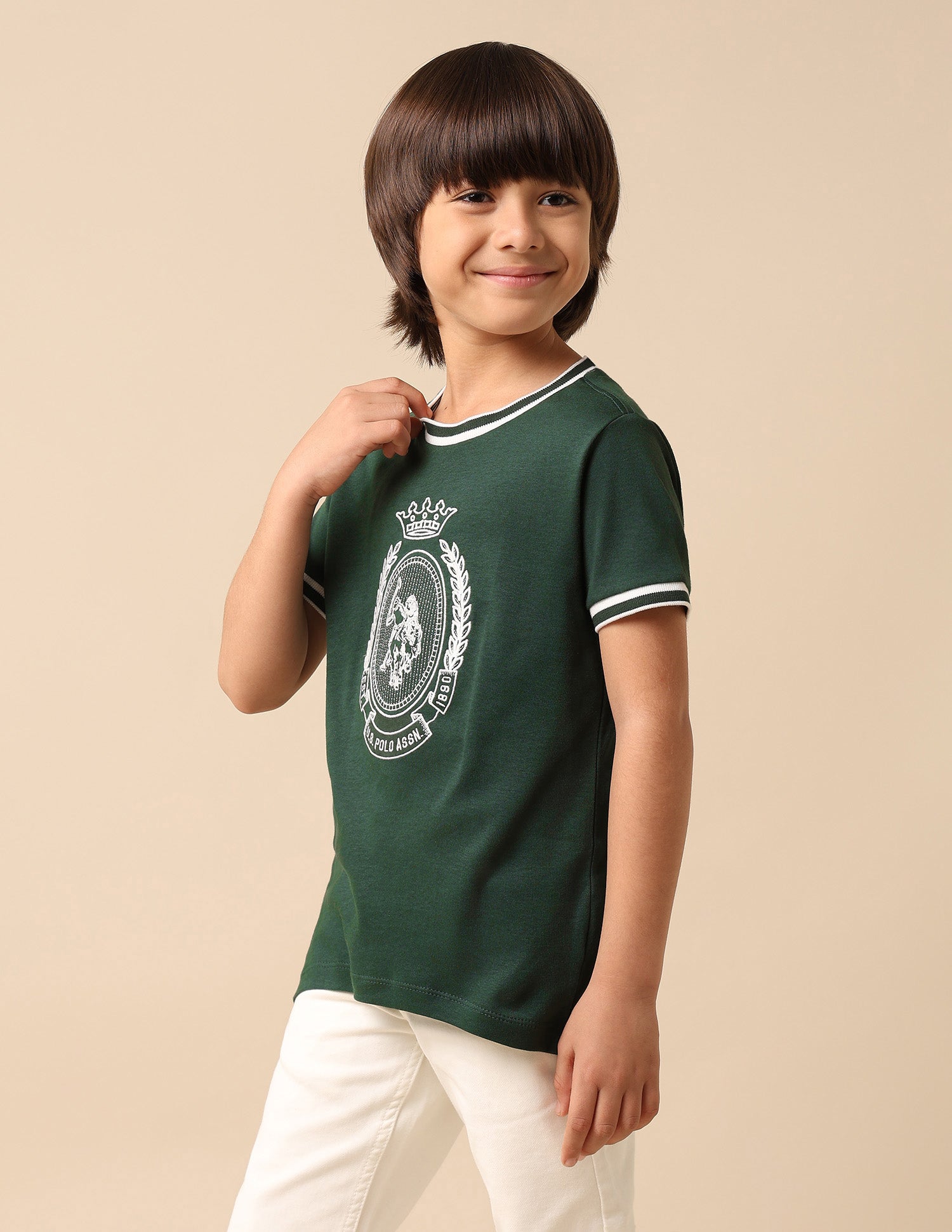 Boys Brand Embroidered Pure Cotton T Shirt Dark Green - U.S. POLO ASSN. | Large