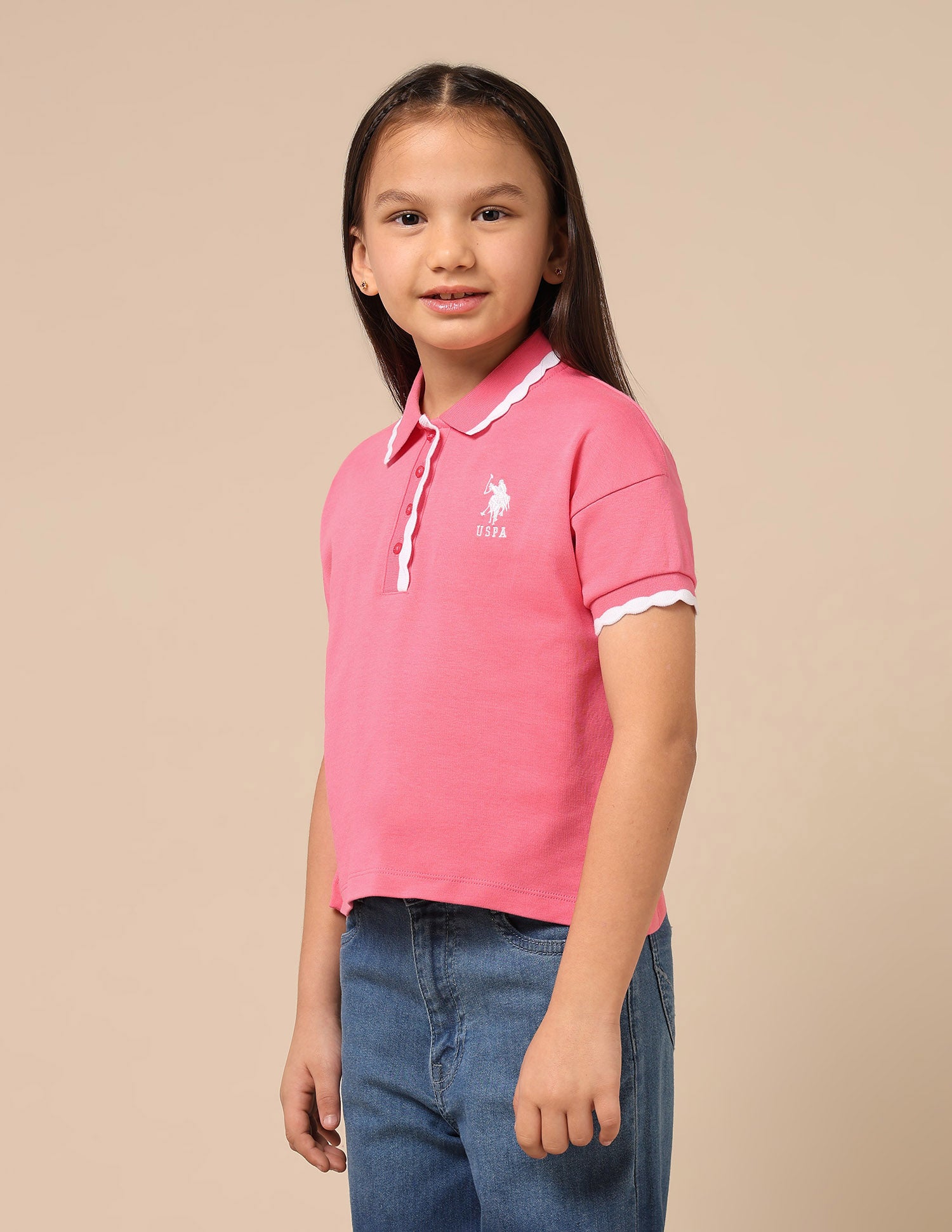 Girls Solid Boxy Fit Top Pink - U.S. POLO ASSN. | Large
