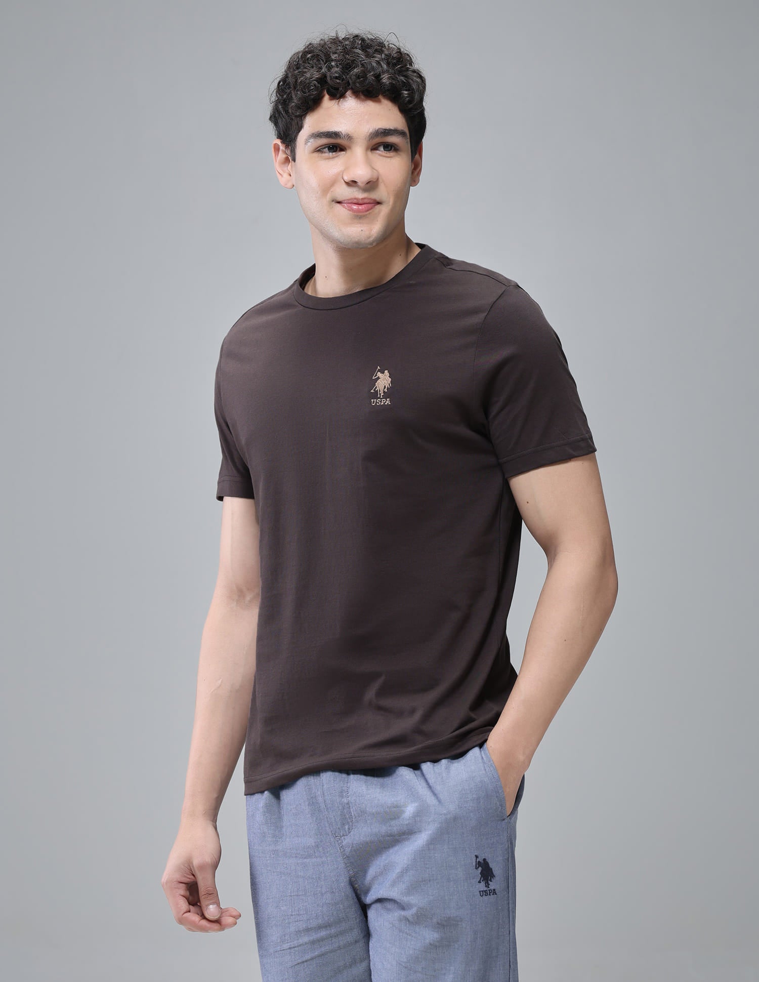 Pure Cotton Comfort Fit I633 Lounge T-Shirt - Pack Of 1 Choco - U.S. Polo Assn. India | Large