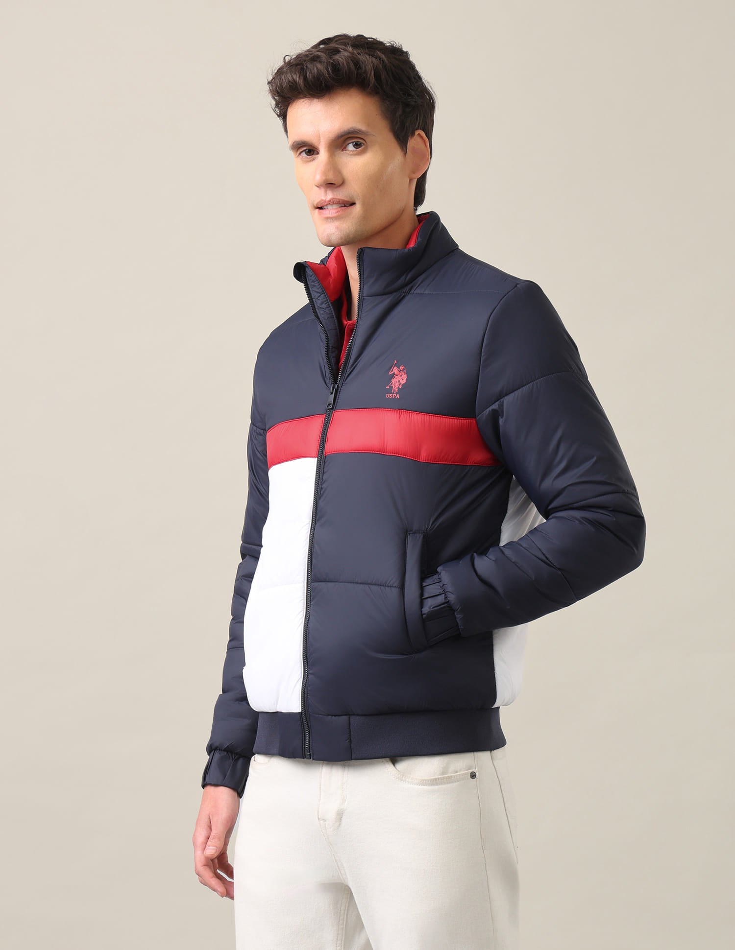 High Neck Colour Block Jacket Navy - U.S. Polo Assn. India | Large