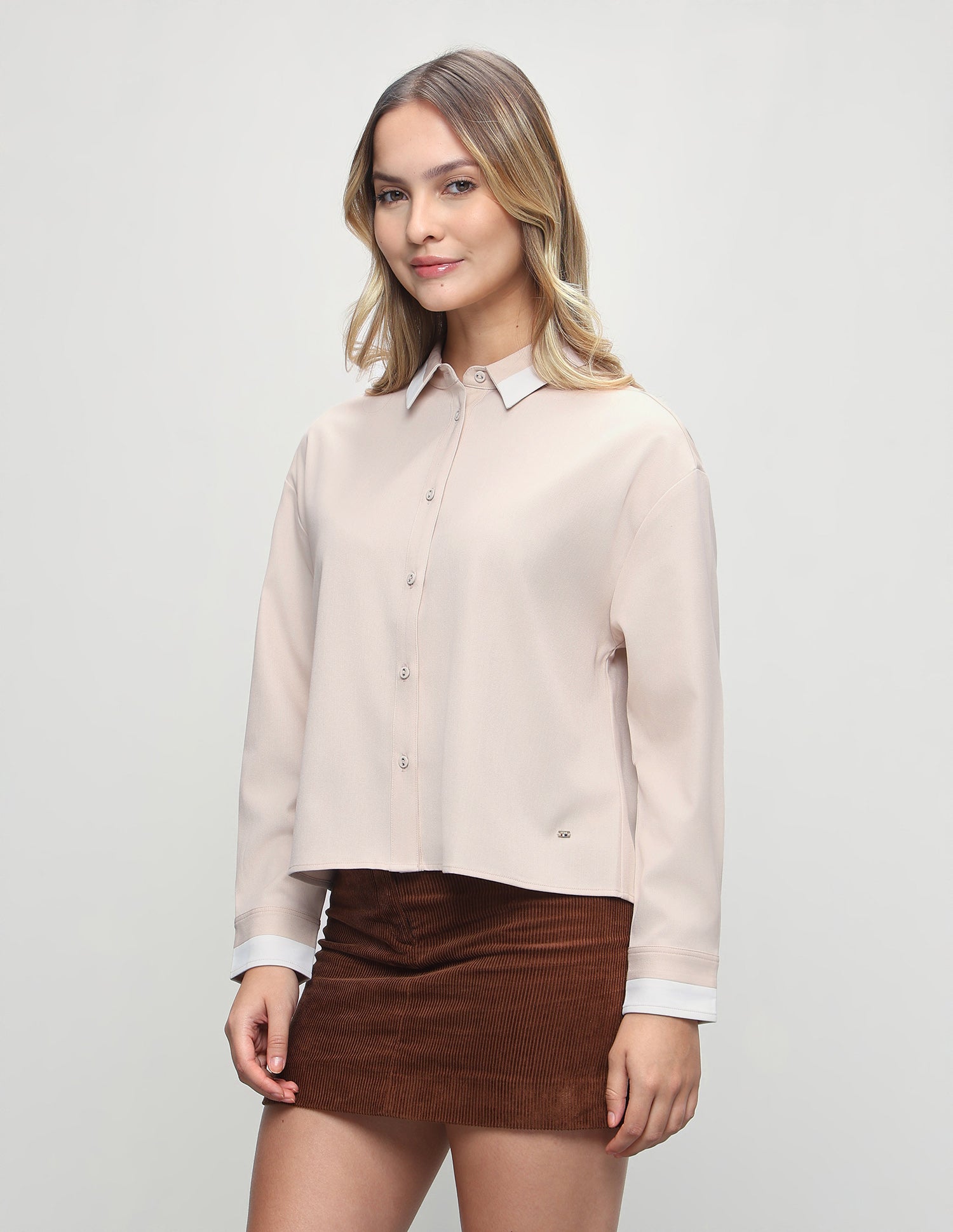Solid Boxy Fit Shirt Beige - U.S. Polo Assn. India | Large