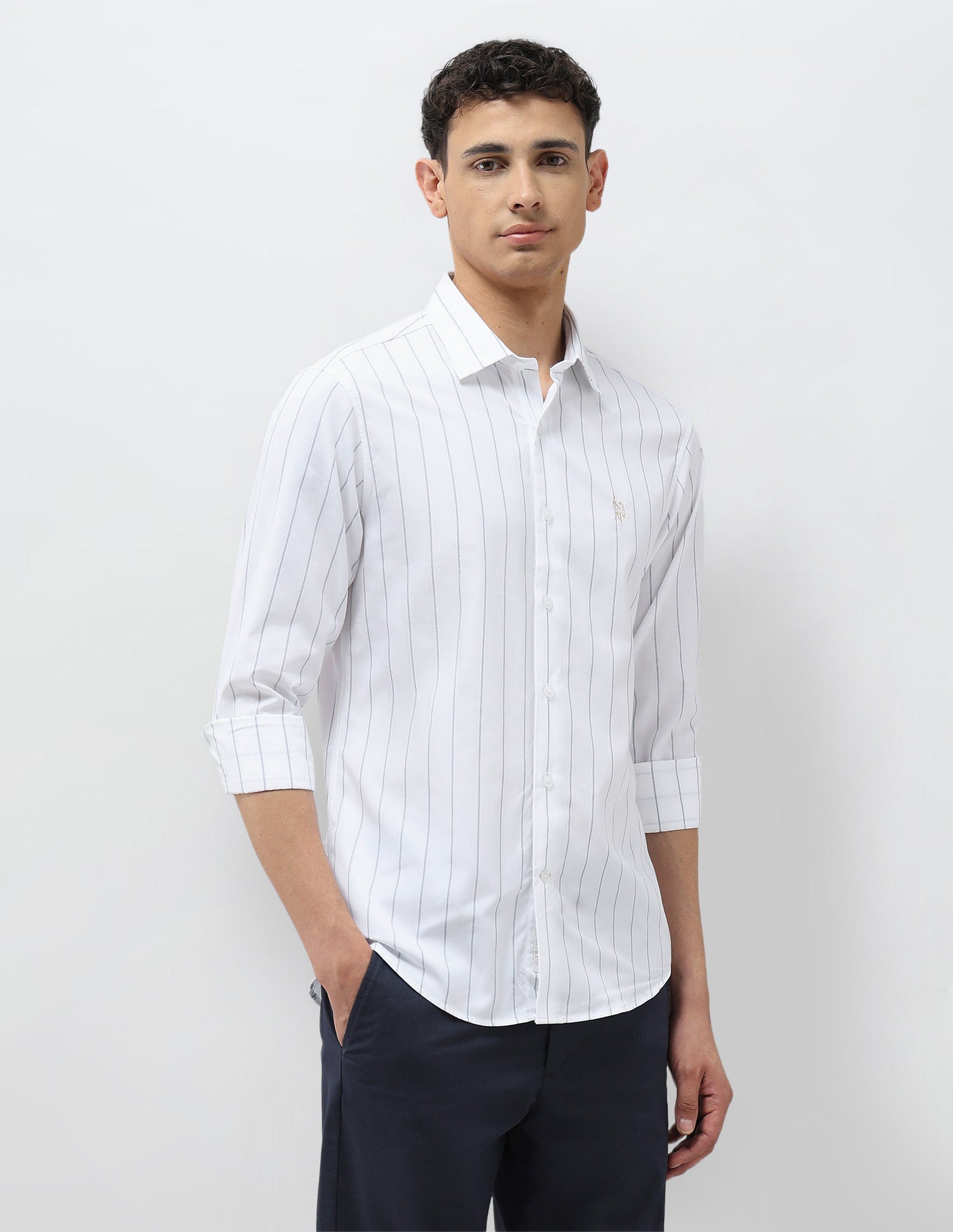 Vertical Striped Tailored Fit Shirt White - U.S. POLO ASSN. | Large