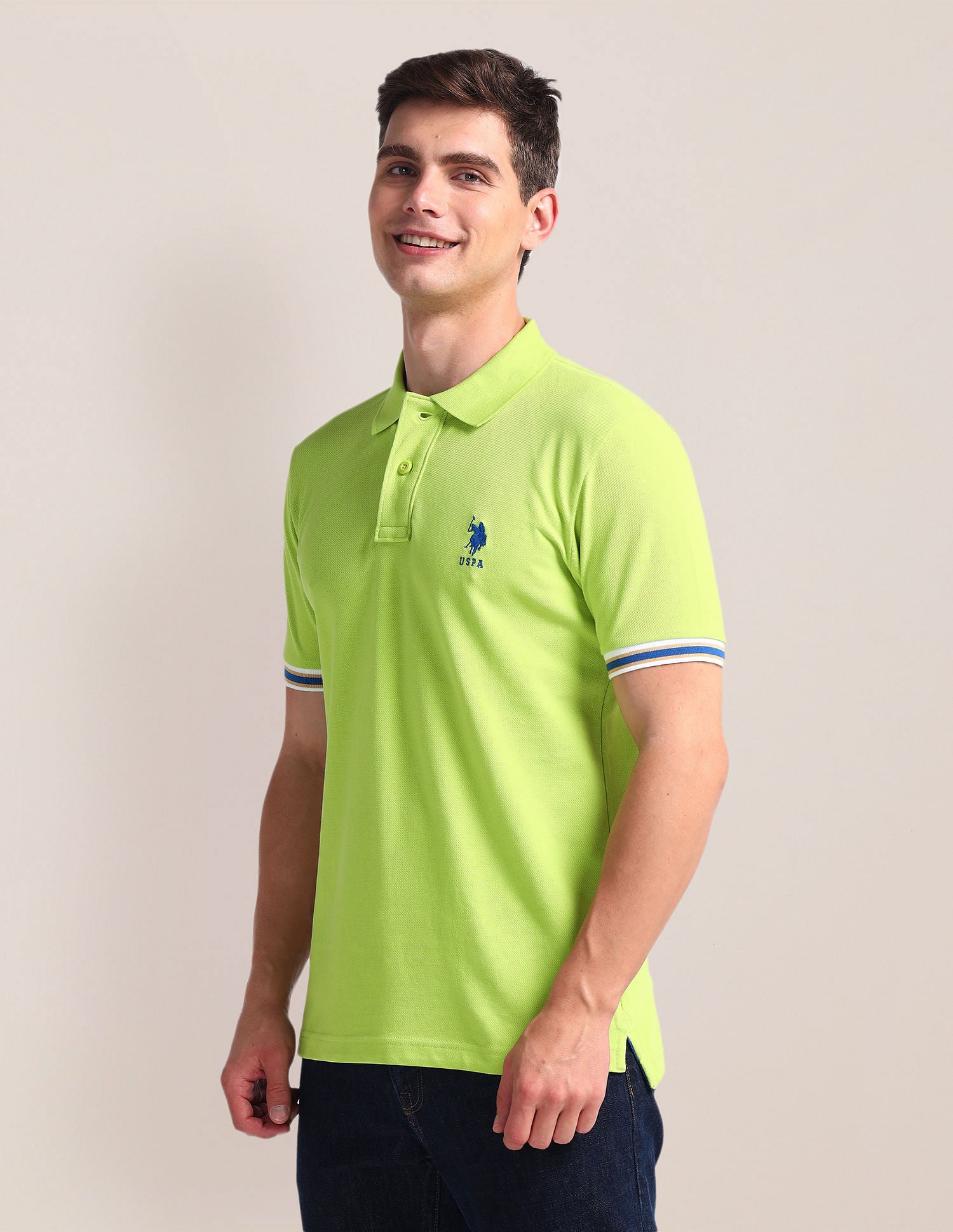 Tipped Sleeve Hem Slim Polo Shirt Light Green - U.S. Polo Assn. India | Large