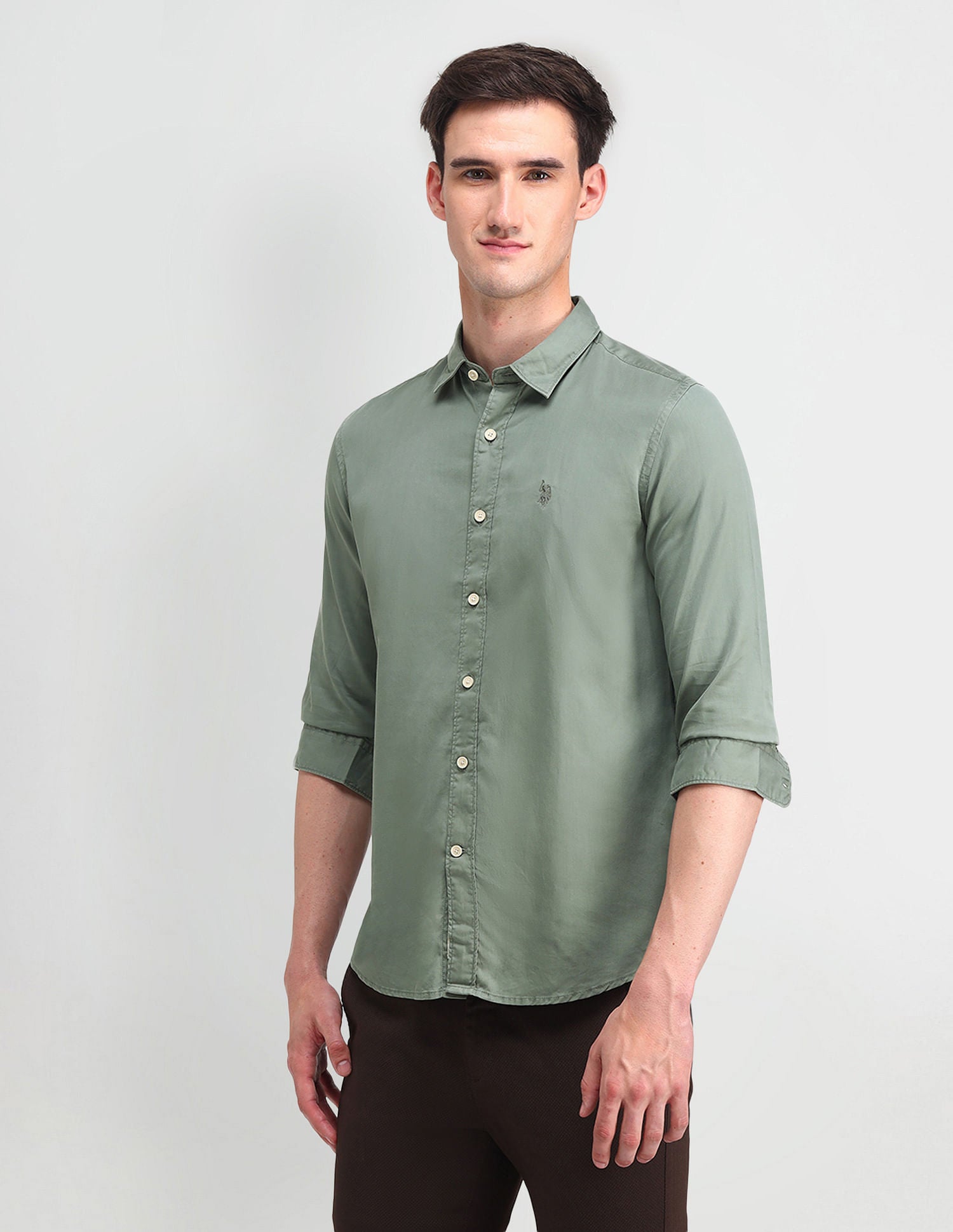 Slim Fit Twill Shirt Green - U.S. Polo Assn. India | Large