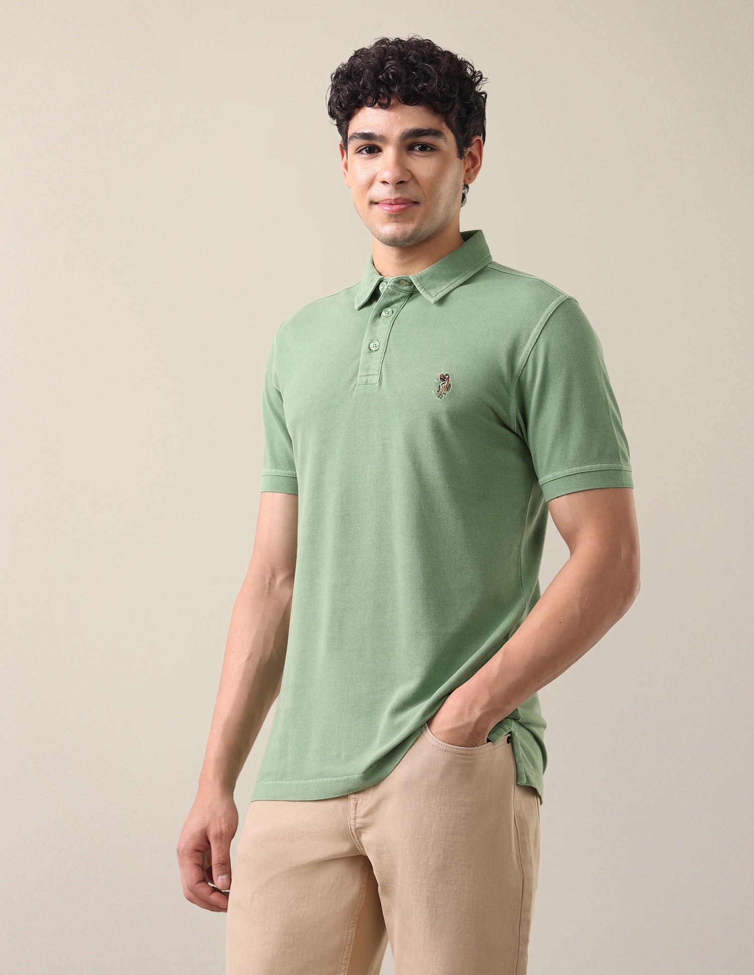 Solid Slim Fit Polo Shirt Light Green - U.S. Polo Assn. India | Large