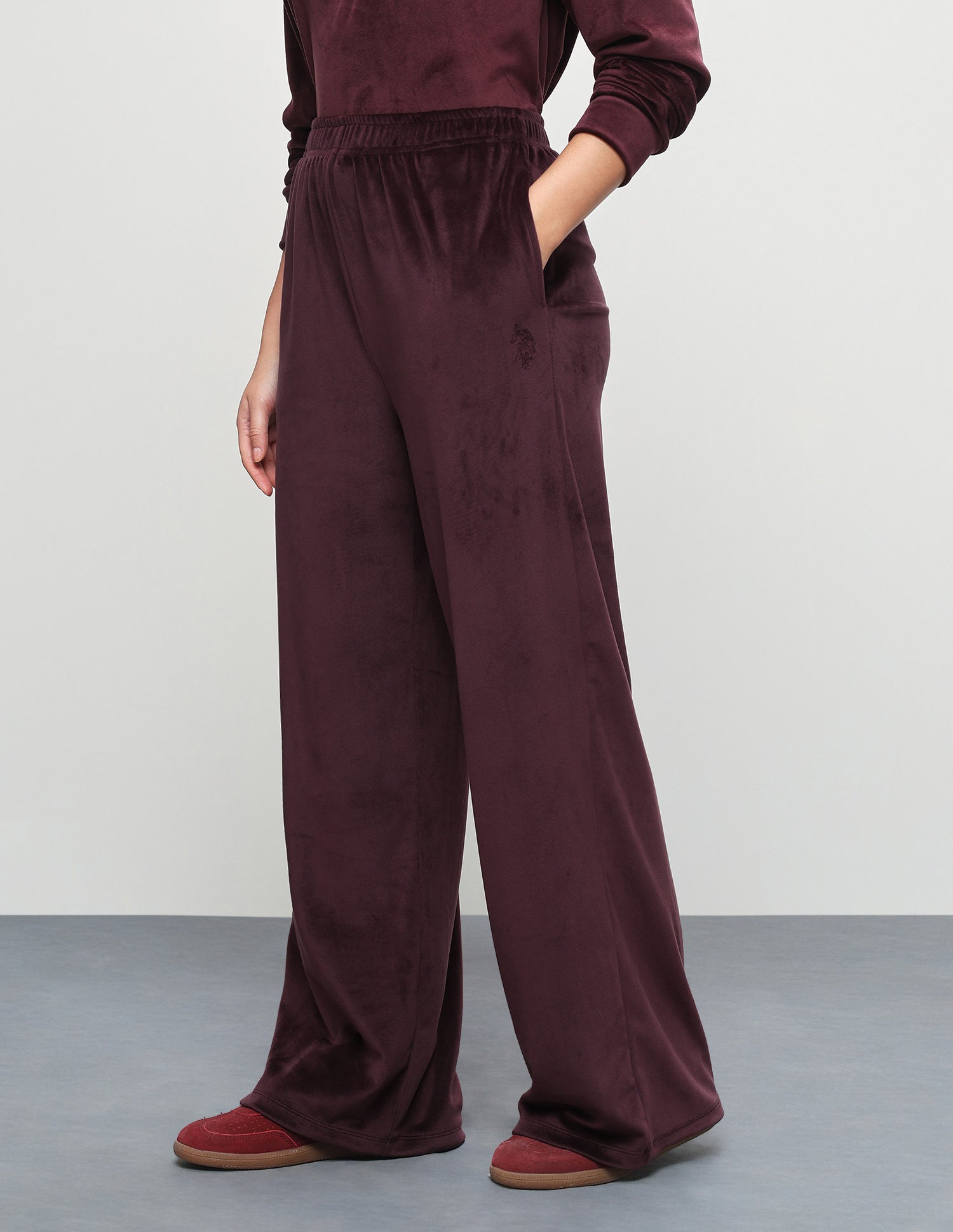 High Rise Wide Leg Knit Trousers Wine - U.S. Polo Assn. India | Large