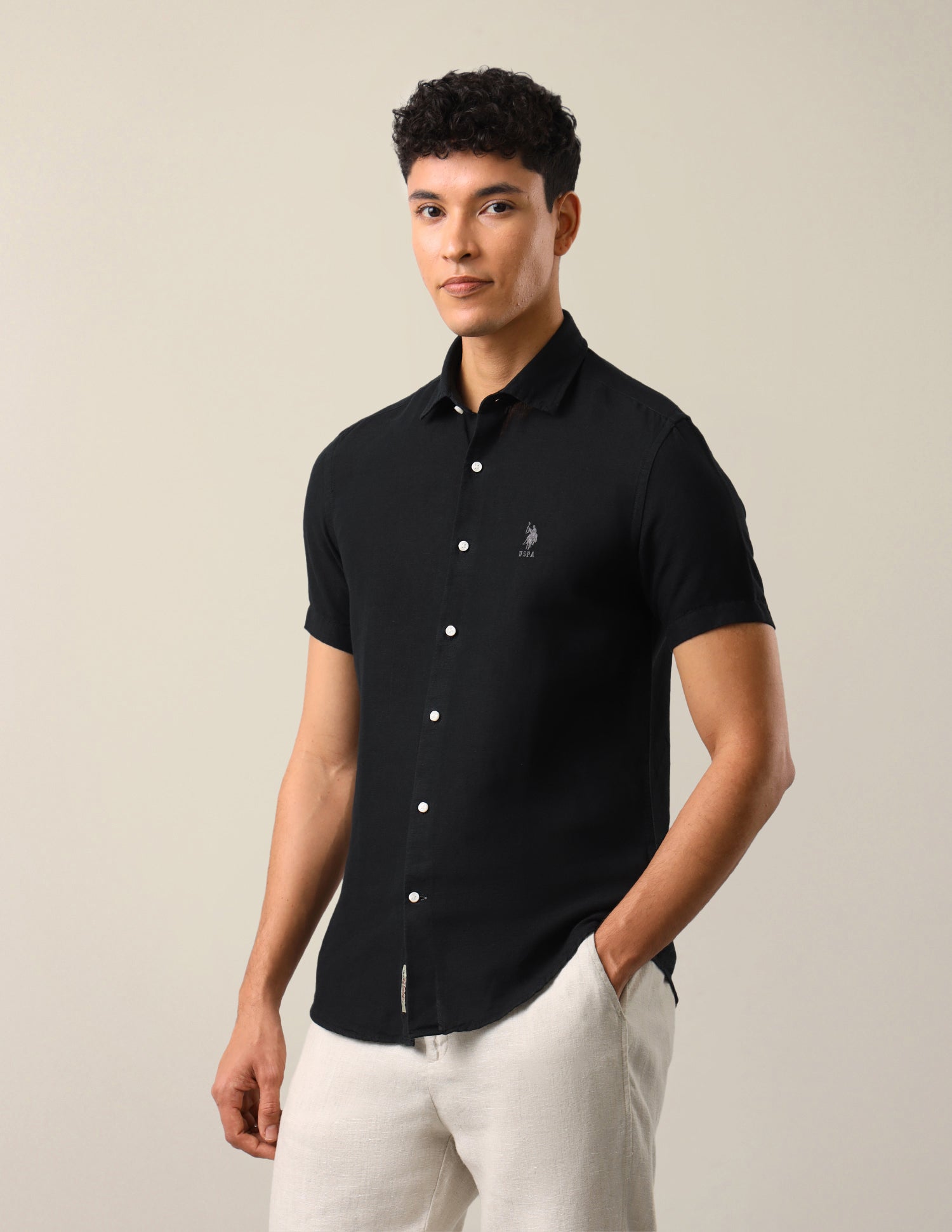 Solid Regular Fit Shirt Black - U.S. Polo Assn. India | Large