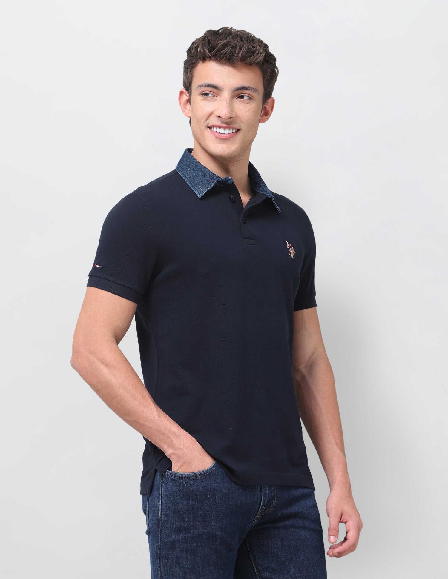 Solid Slim Fit Polo Shirt Navy - U.S. Polo Assn. India | Large