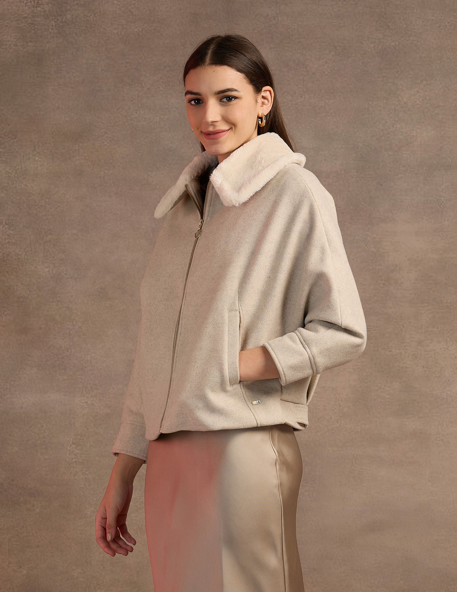 Fur Collar Kimono Jacket Off White - U.S. POLO ASSN. | Large