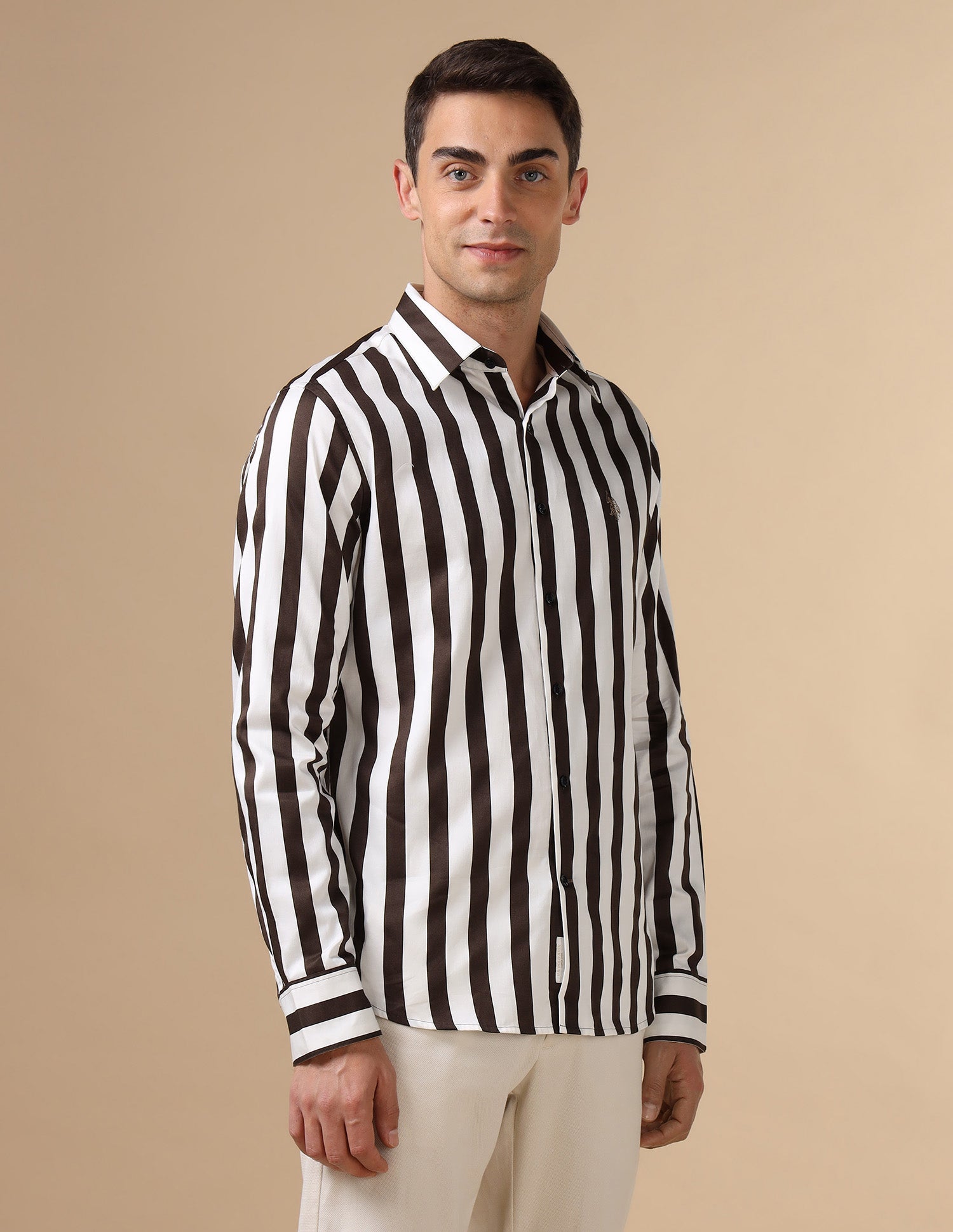 Vertical Striped Pure Cotton Shirt Choco - U.S. POLO ASSN. | Large