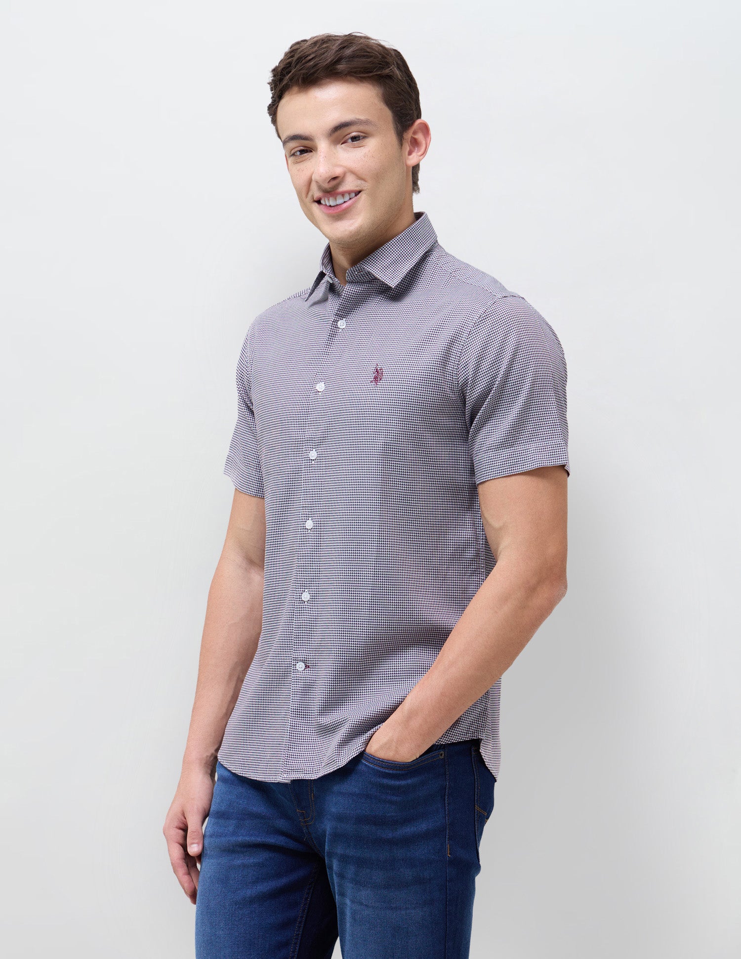 Twill Houndstooth Shirt Wine - U.S. Polo Assn. India | Large