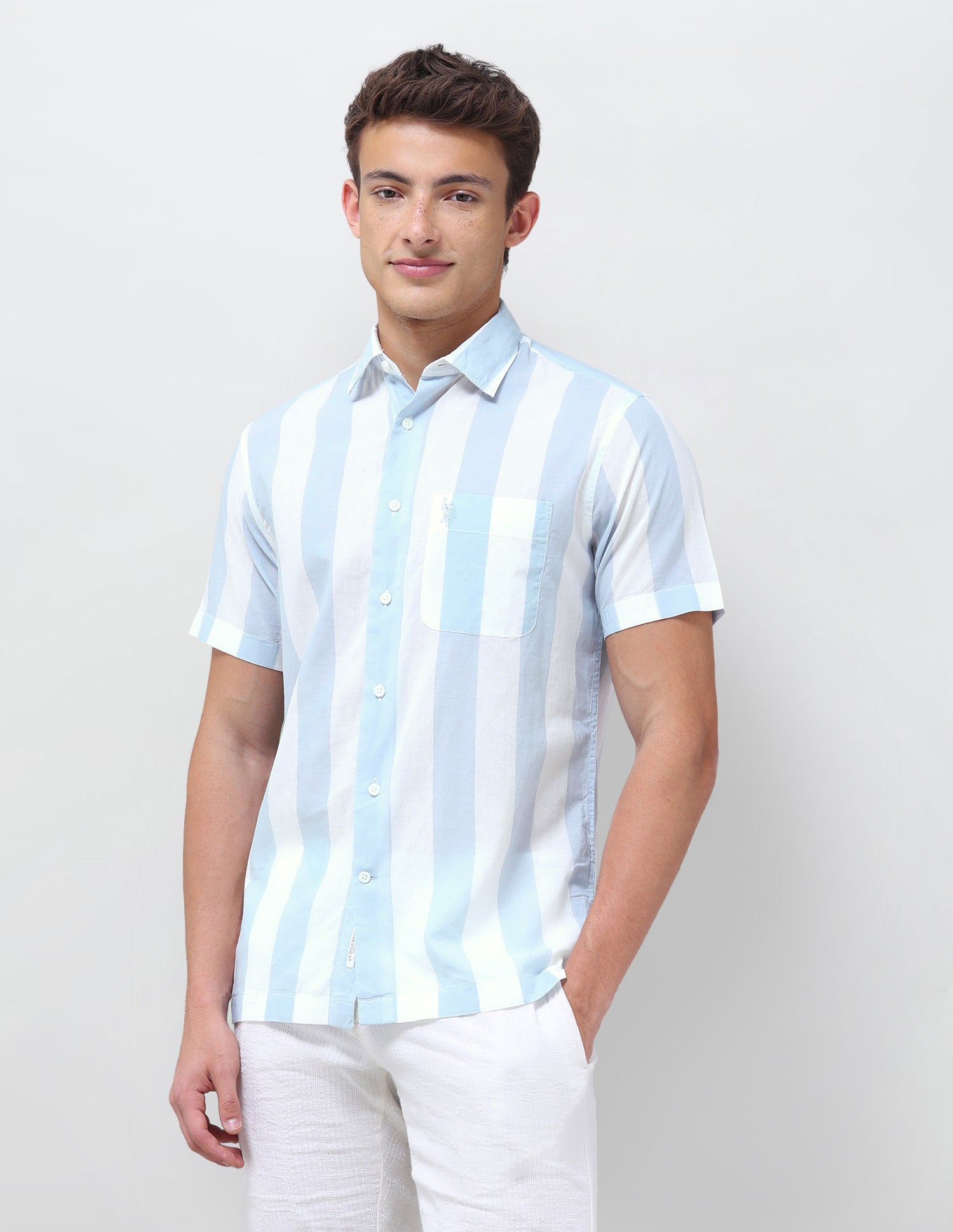 Vertical Striped Regular Fit Shirt Teal - U.S. Polo Assn. India | Large