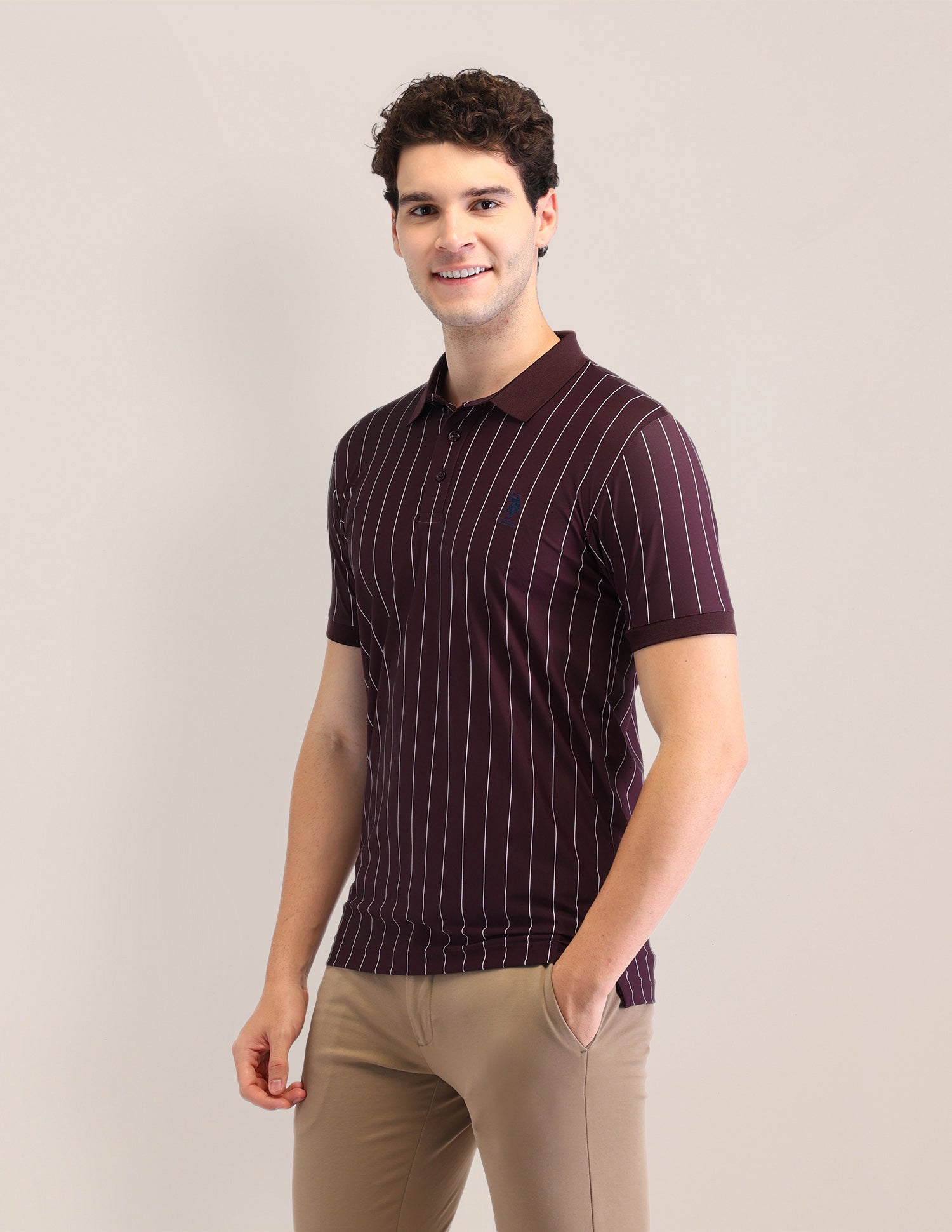 Vertical Striped Slim Fit Polo Shirt Wine - U.S. Polo Assn. India | Large
