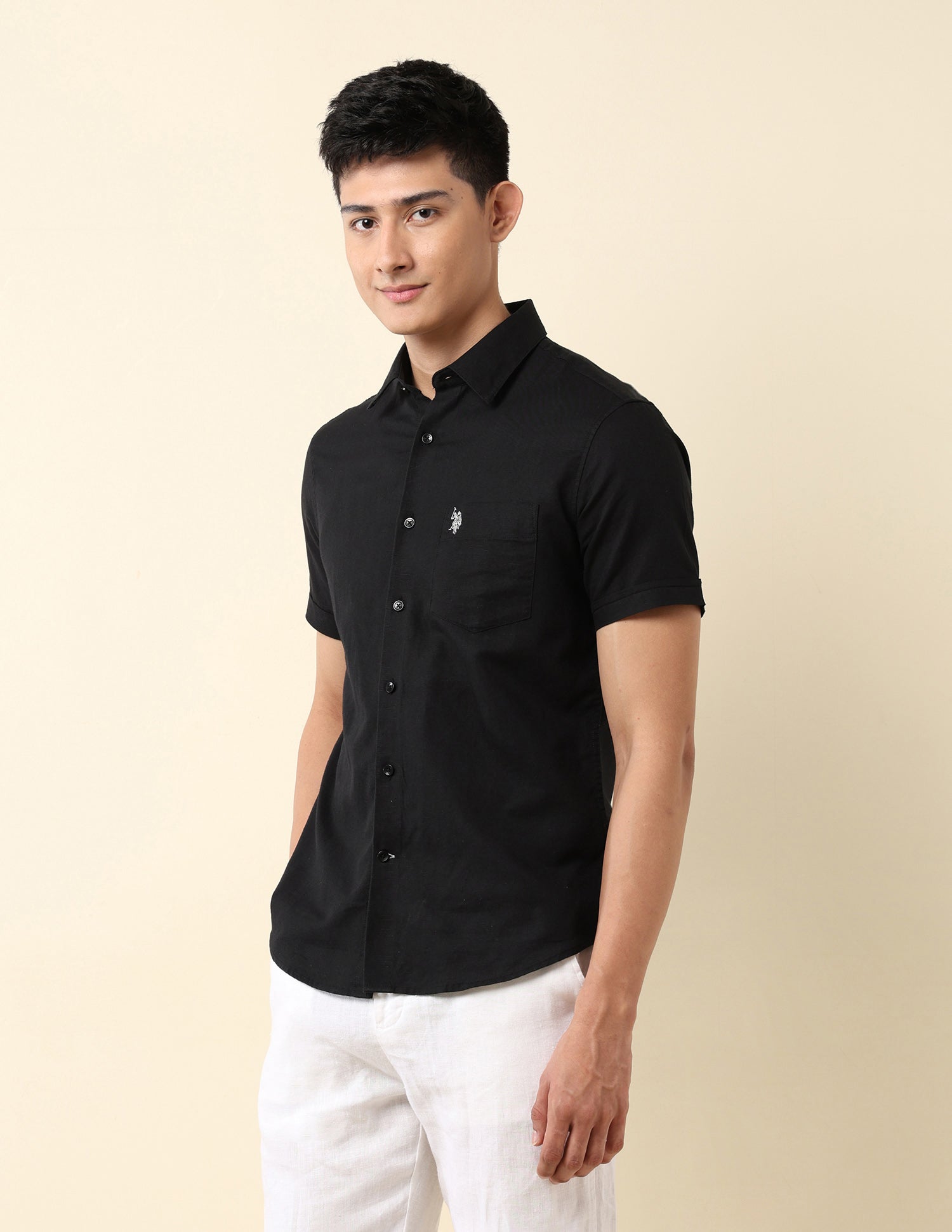 Tailored Fit Solid Shirt Black - U.S. Polo Assn. India | Large