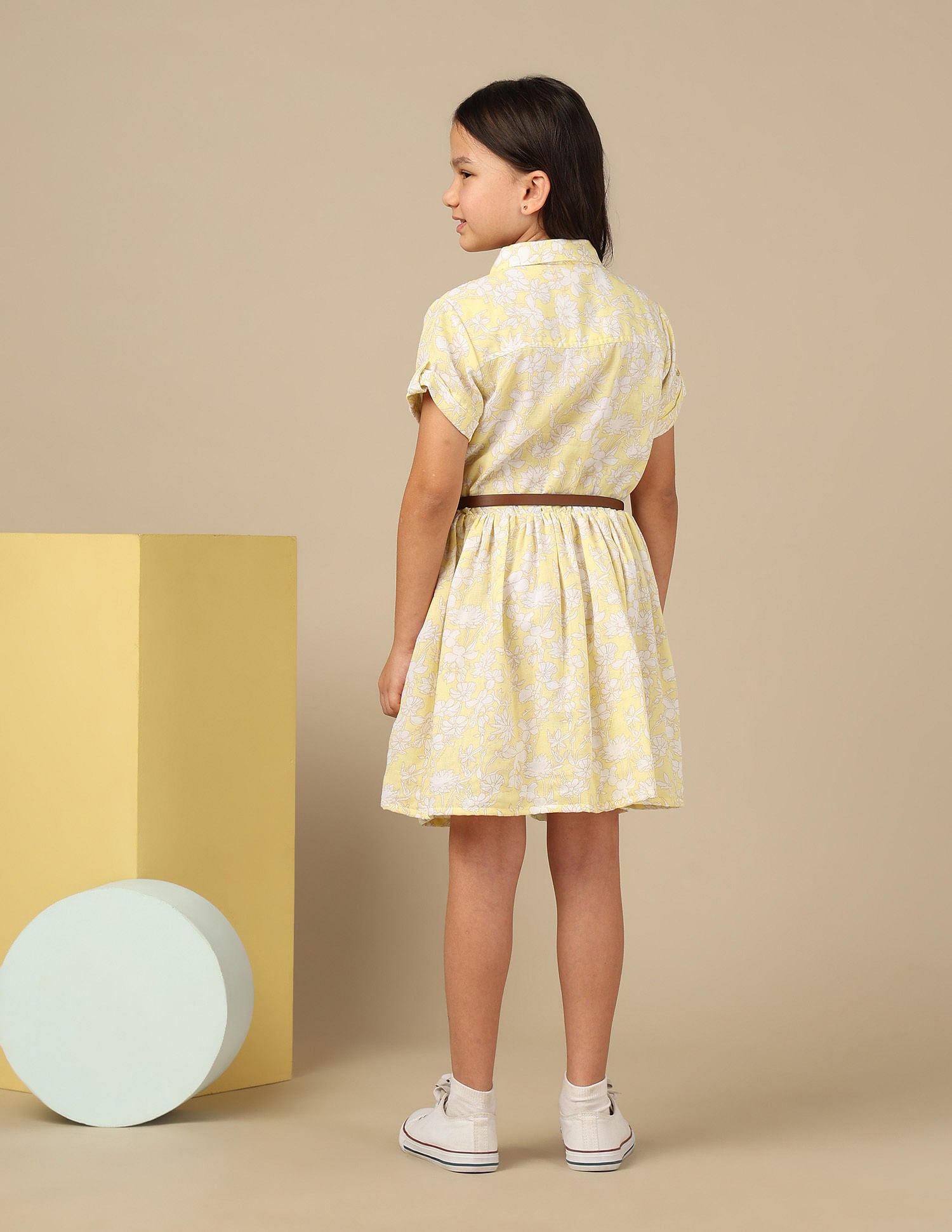Girls Floral Printed Fit & Flare Dress Light Yellow - U.S. Polo Assn. India | Large