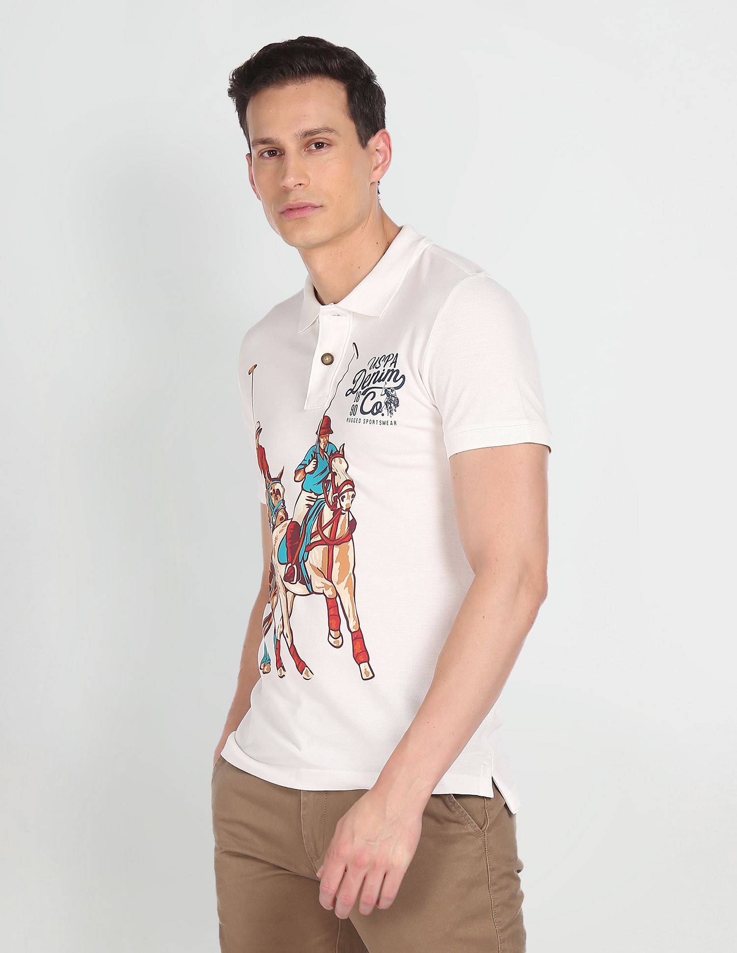 Brand Print Pique Polo Shirt White - U.S. Polo Assn. India | Large