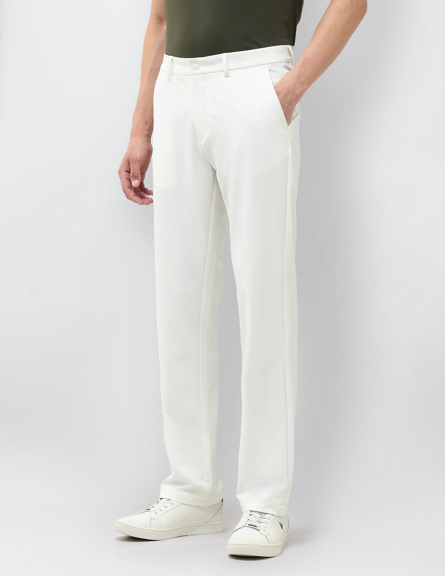 Satin Riley Straight Fit Trousers White - U.S. Polo Assn. India | Large