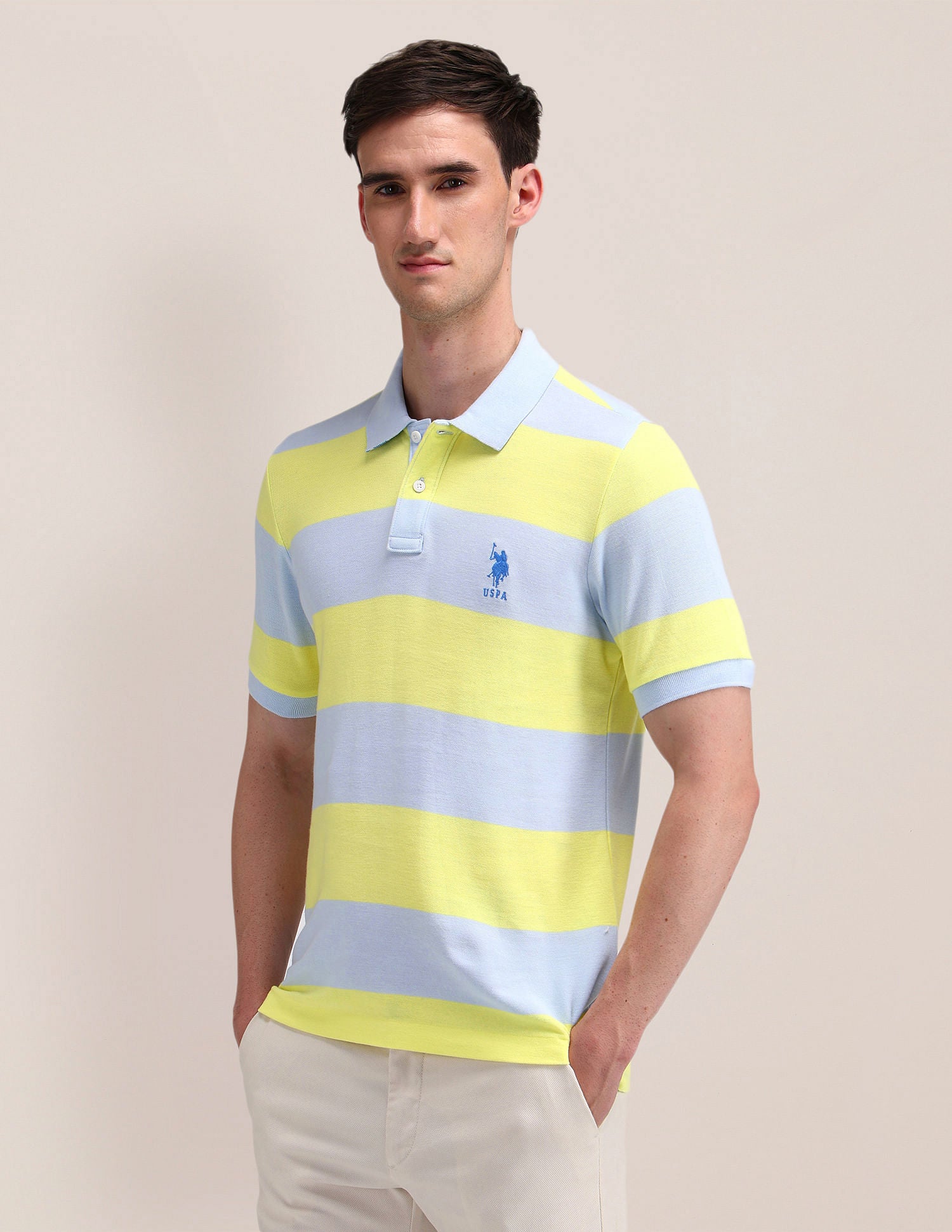 Slim Fit Horizontal Striped Polo Shirt Yellow - U.S. Polo Assn. India | Large