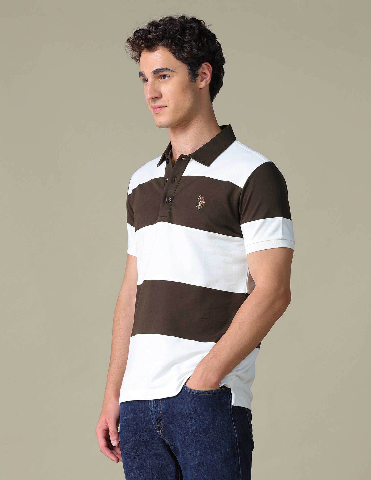 Horizontal Striped Slim Fit Polo Shirt Choco - U.S. Polo Assn. India | Large