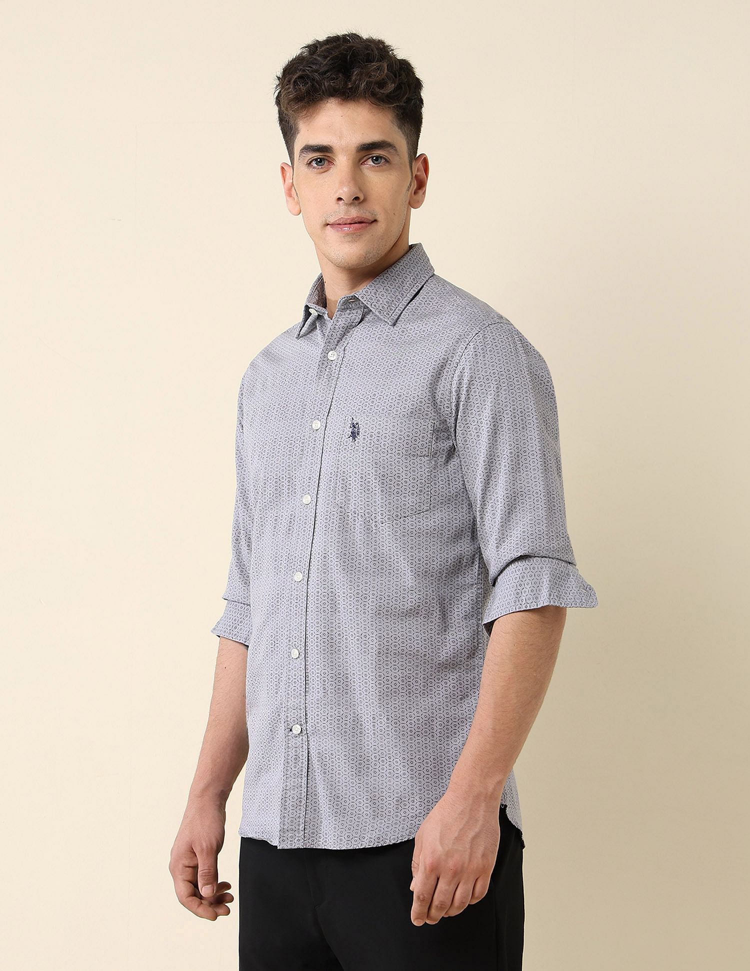 Tailored Fit Dobby Shirt Grey - U.S. Polo Assn. India | Large