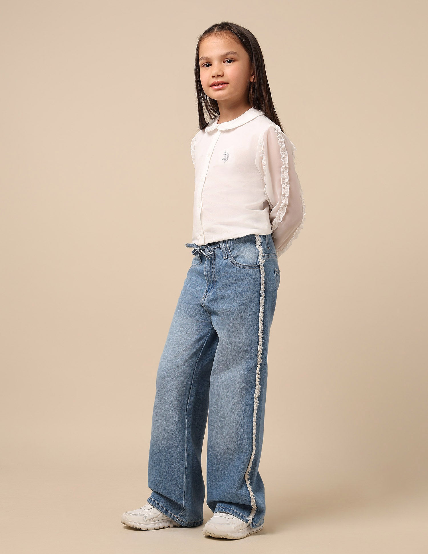 Girls Mid Rise Wide Leg Jeans Blue - U.S. POLO ASSN. | Large