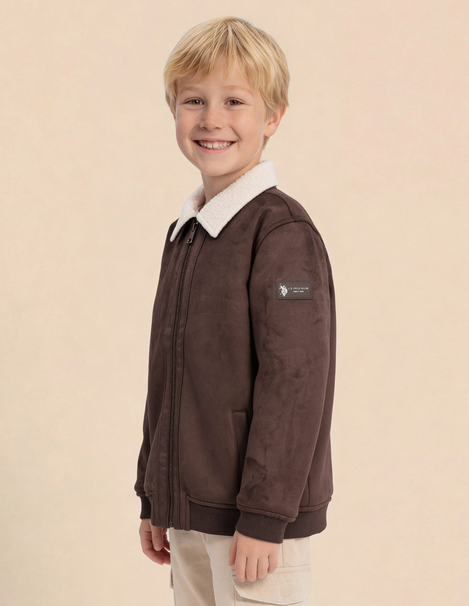 Boys Solid Bomber Jacket Brown - U.S. Polo Assn. India | Large