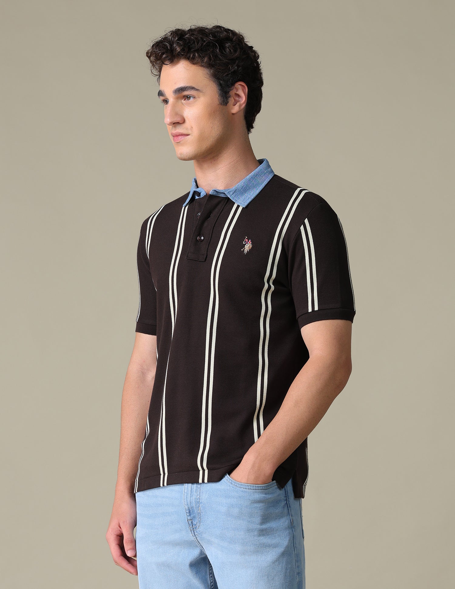 Graphic Printed Slim Fit Polo Shirt Dark Brown - U.S. Polo Assn. India | Large