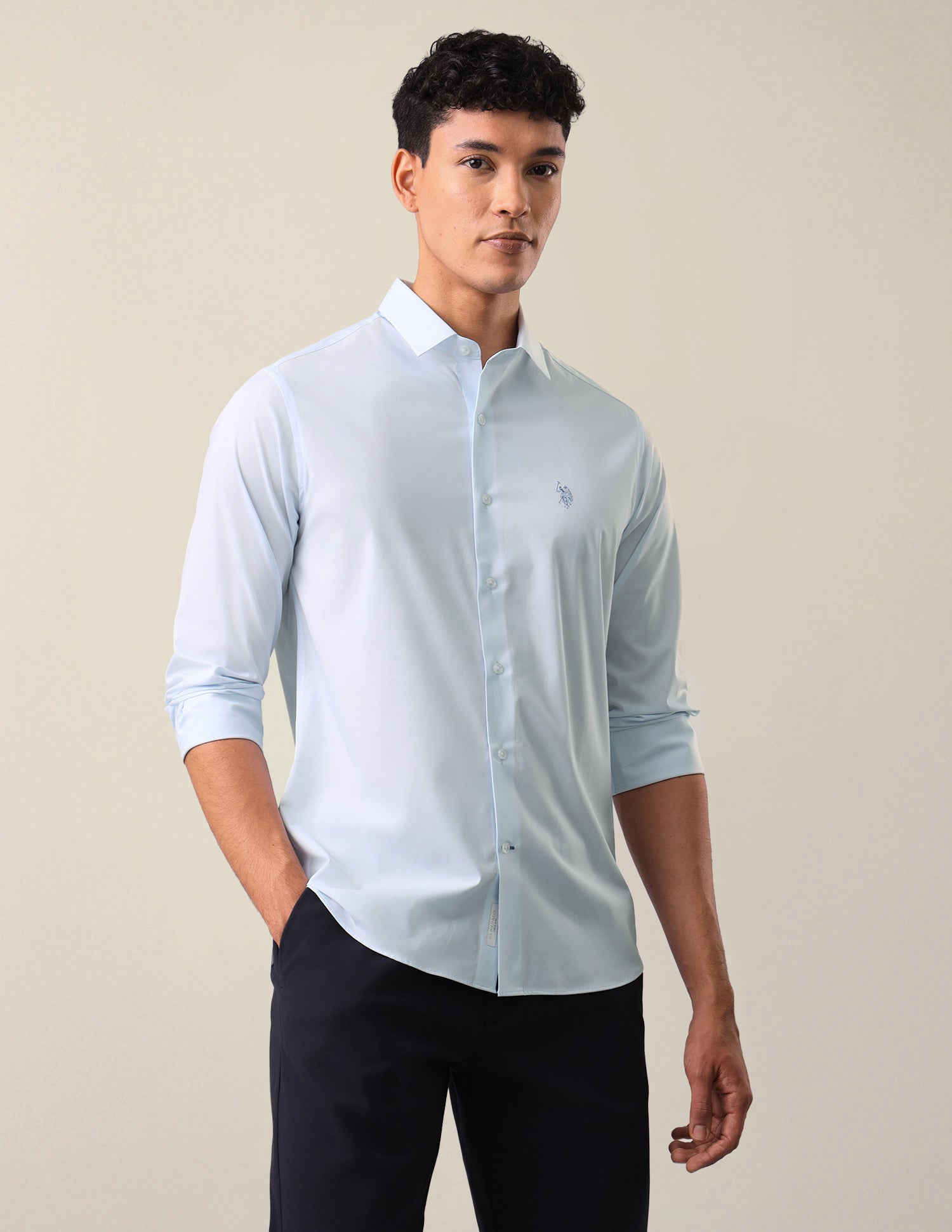 Solid Tailored Fit Shirt Light Blue - U.S. Polo Assn. India | Large