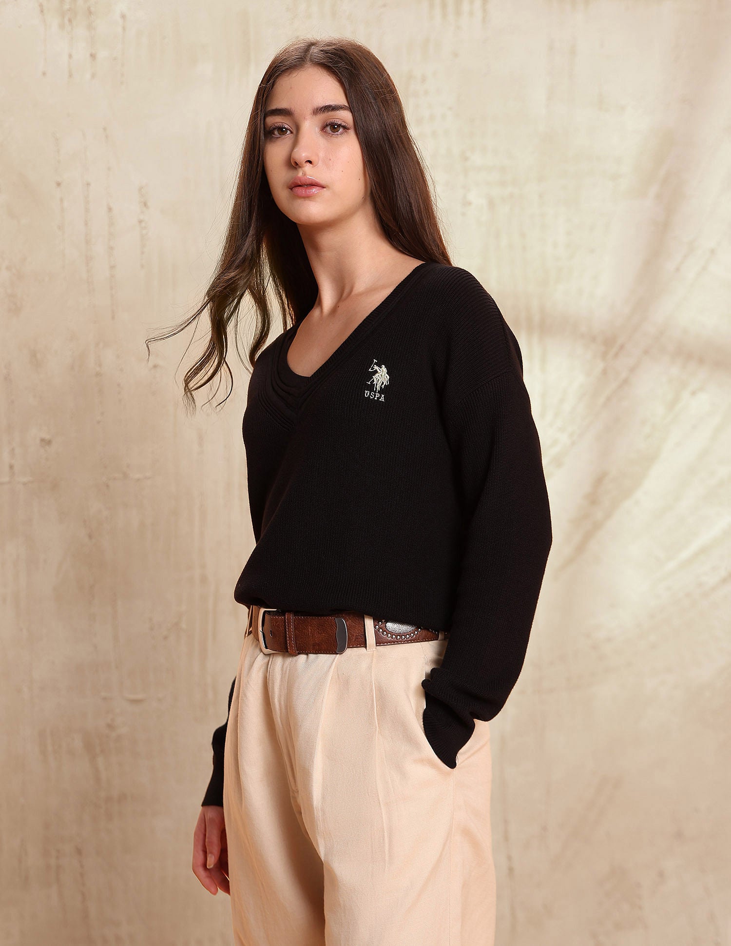 Relaxed Fit Solid Sweater Black - U.S. POLO ASSN. | Large