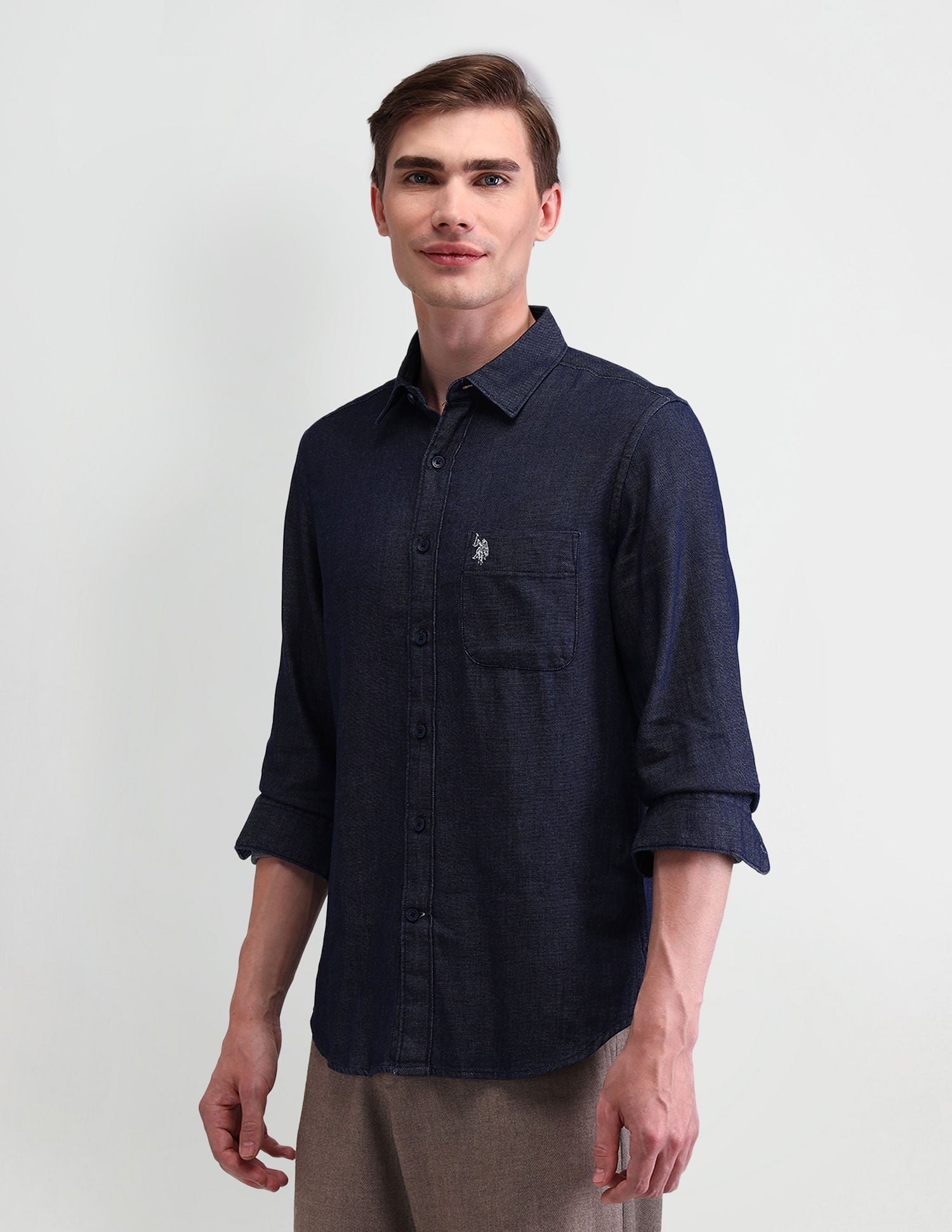 Slim Fit Solid Dobby Shirt Navy - U.S. Polo Assn. India | Large
