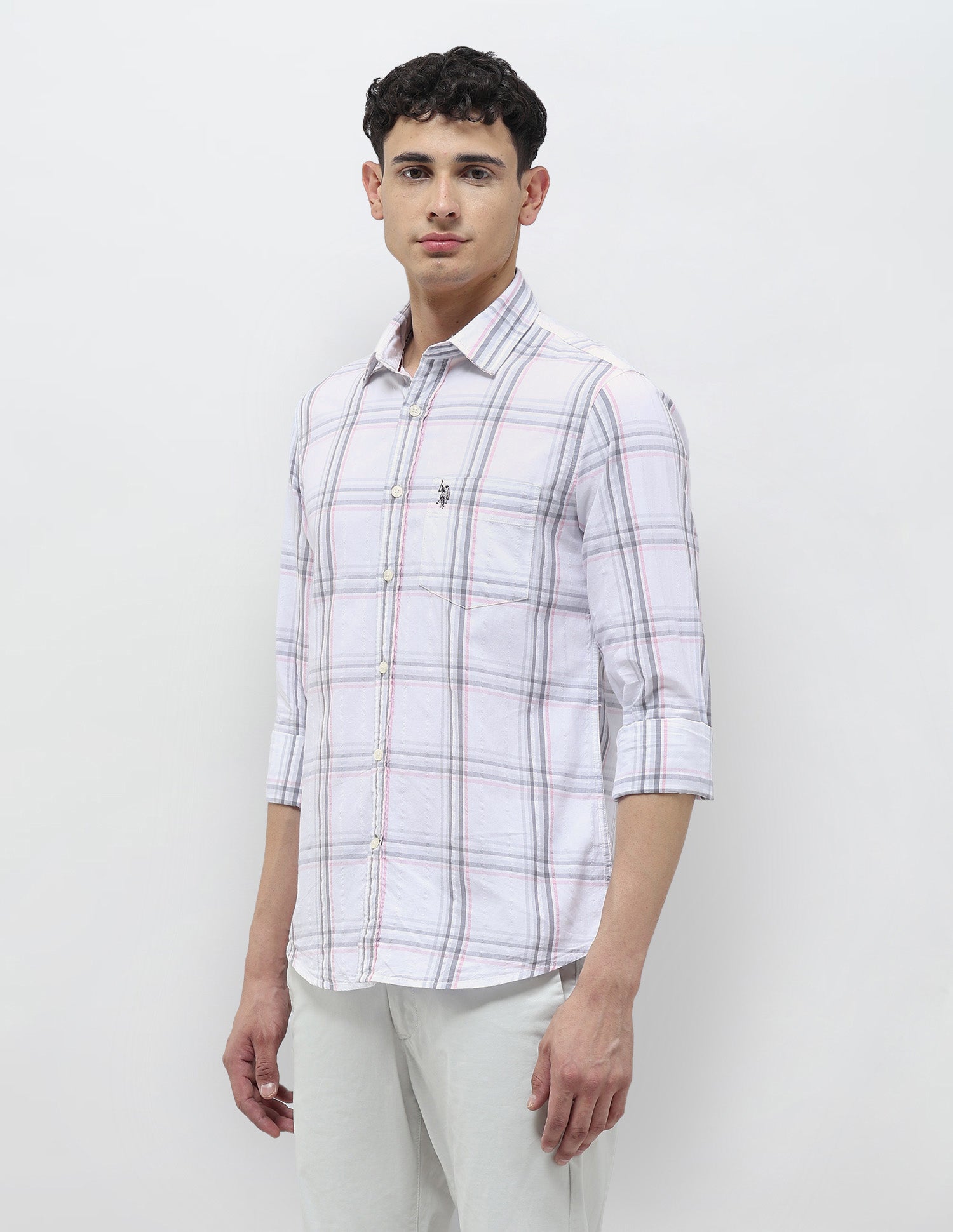 Seersucker Tailored Fit Shirt Light Grey - U.S. Polo Assn. India | Large